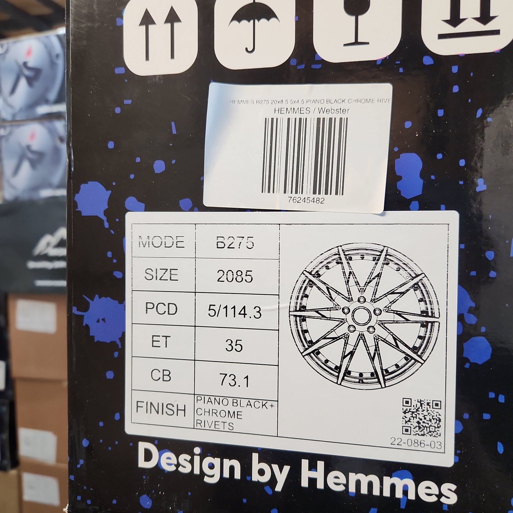 HEMMES B275 20x8.5 5x4.5 PIANO BLACK CHROME RIVETS