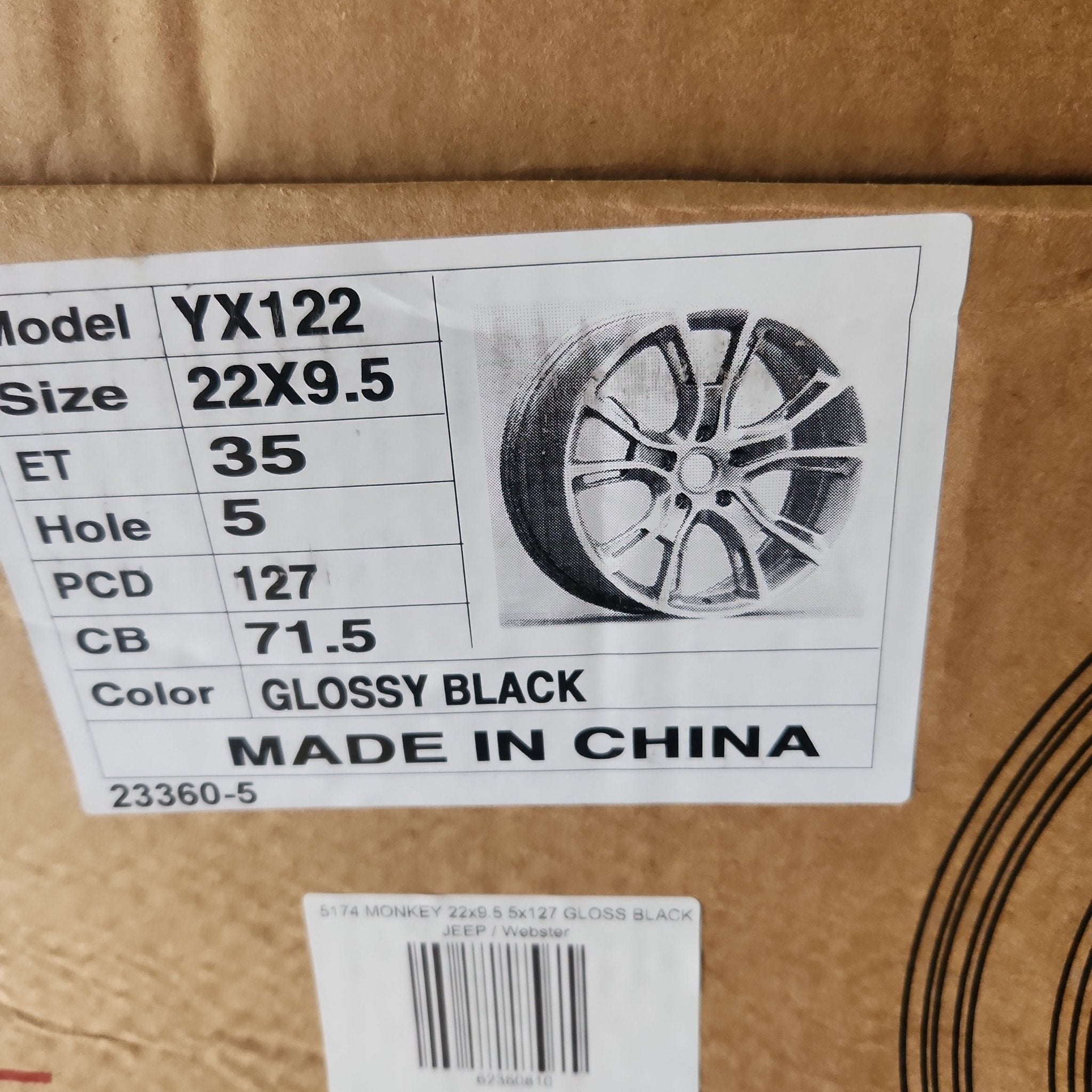 YX122 MONKEY 22x9.5 5x127 GLOSS BLACK