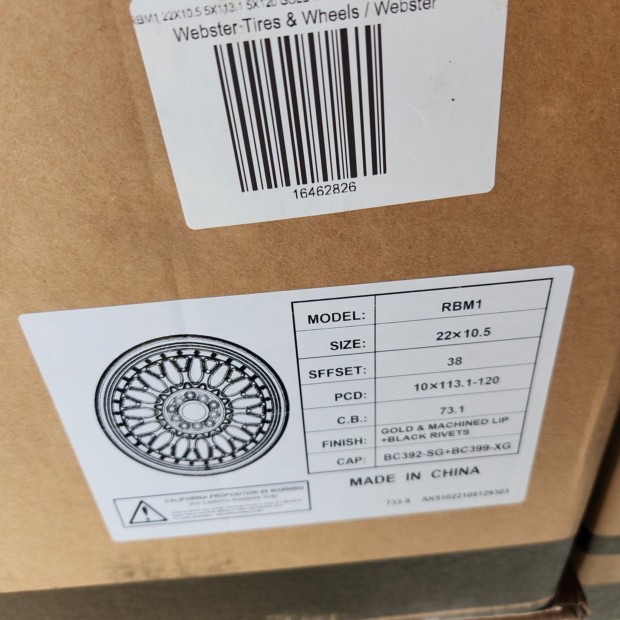RBM1 22X10.5 5X112 5X114.3 5X120 GOLD MACHINED LIP CHROME RIVETS