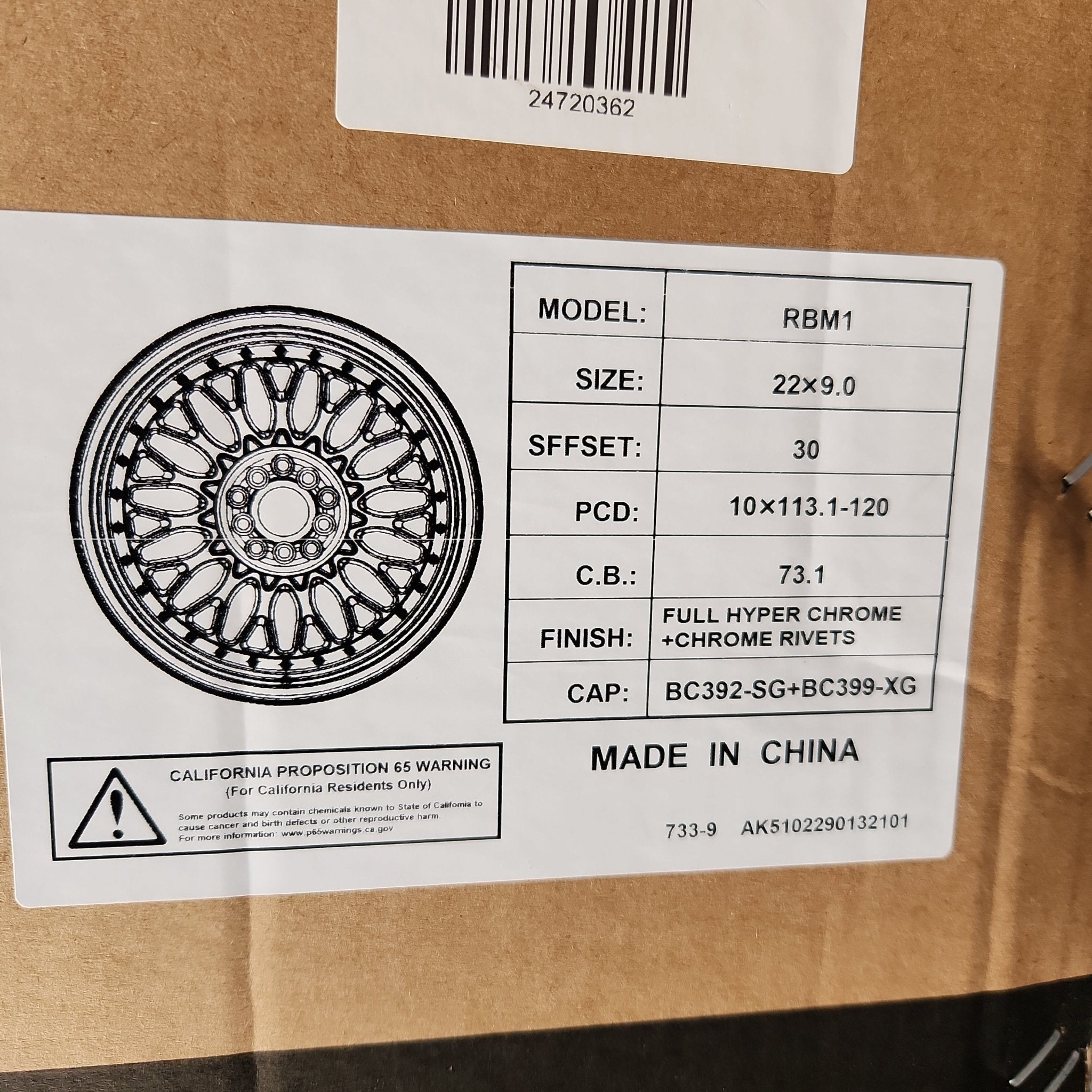 RBM1 22X9.0 5X112 5X114.3  5X120 FULL HYPER CHROME CHROME RIVETS