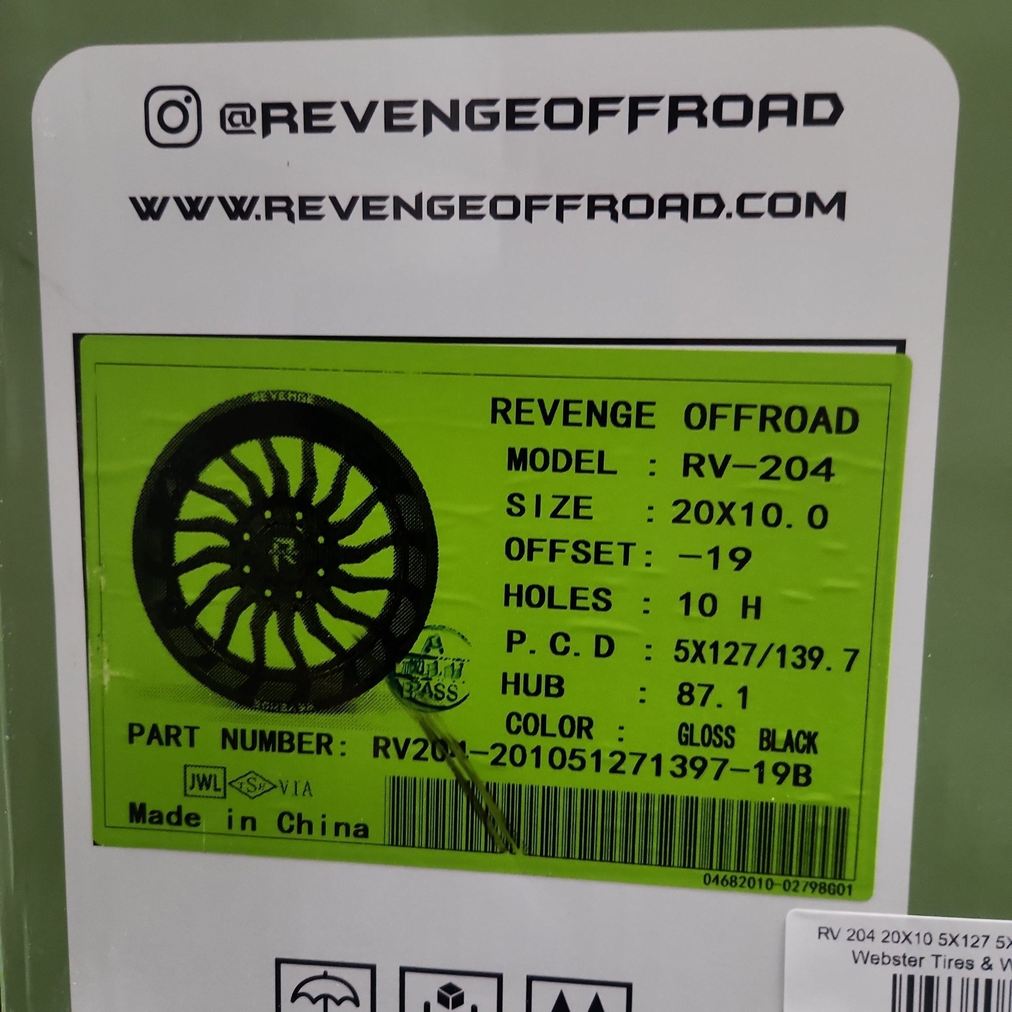 REVENGE RV-204 20X10 5X127 5X139.7 GLOSS BLACK
