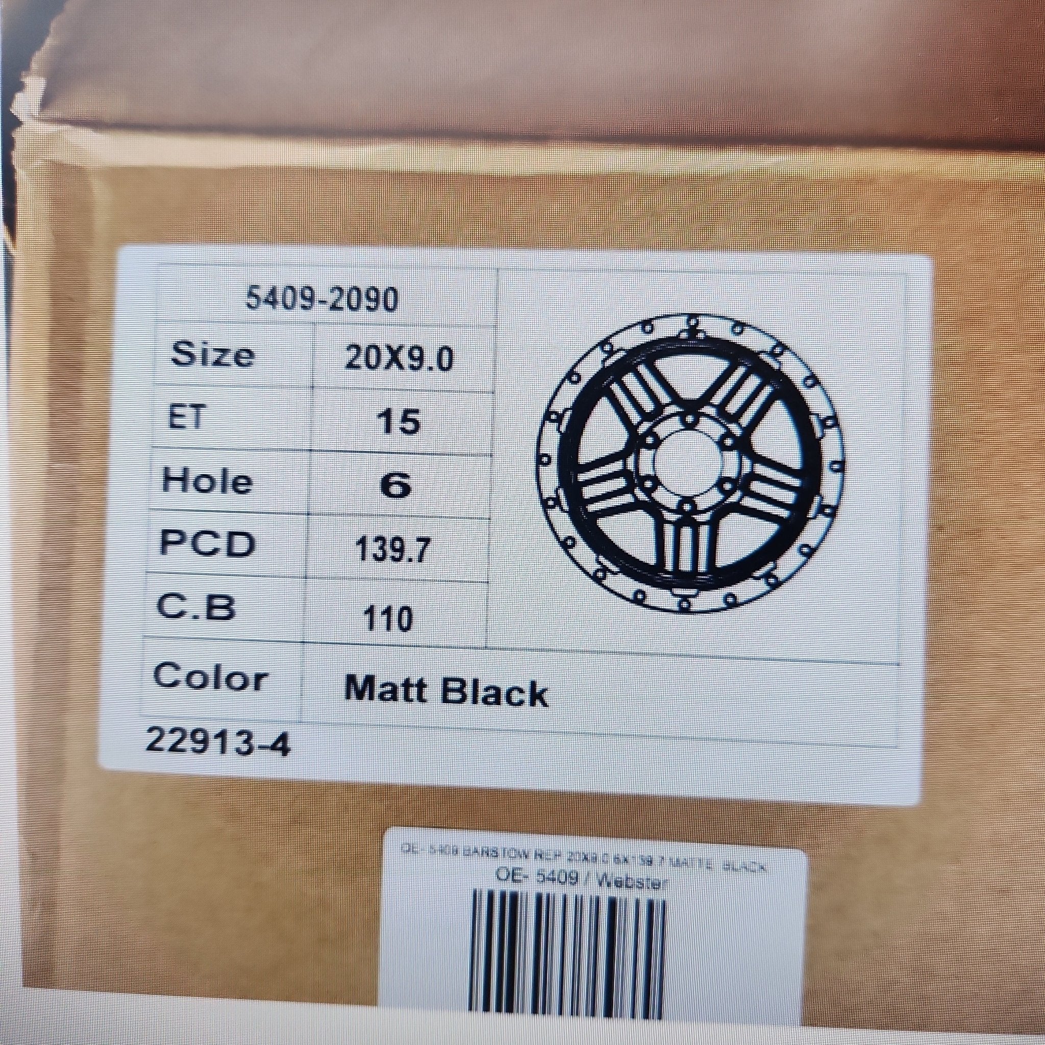 OE- 5409 BARSTOW REP 20X9.0 6X139.7 MATTE  BLACK
