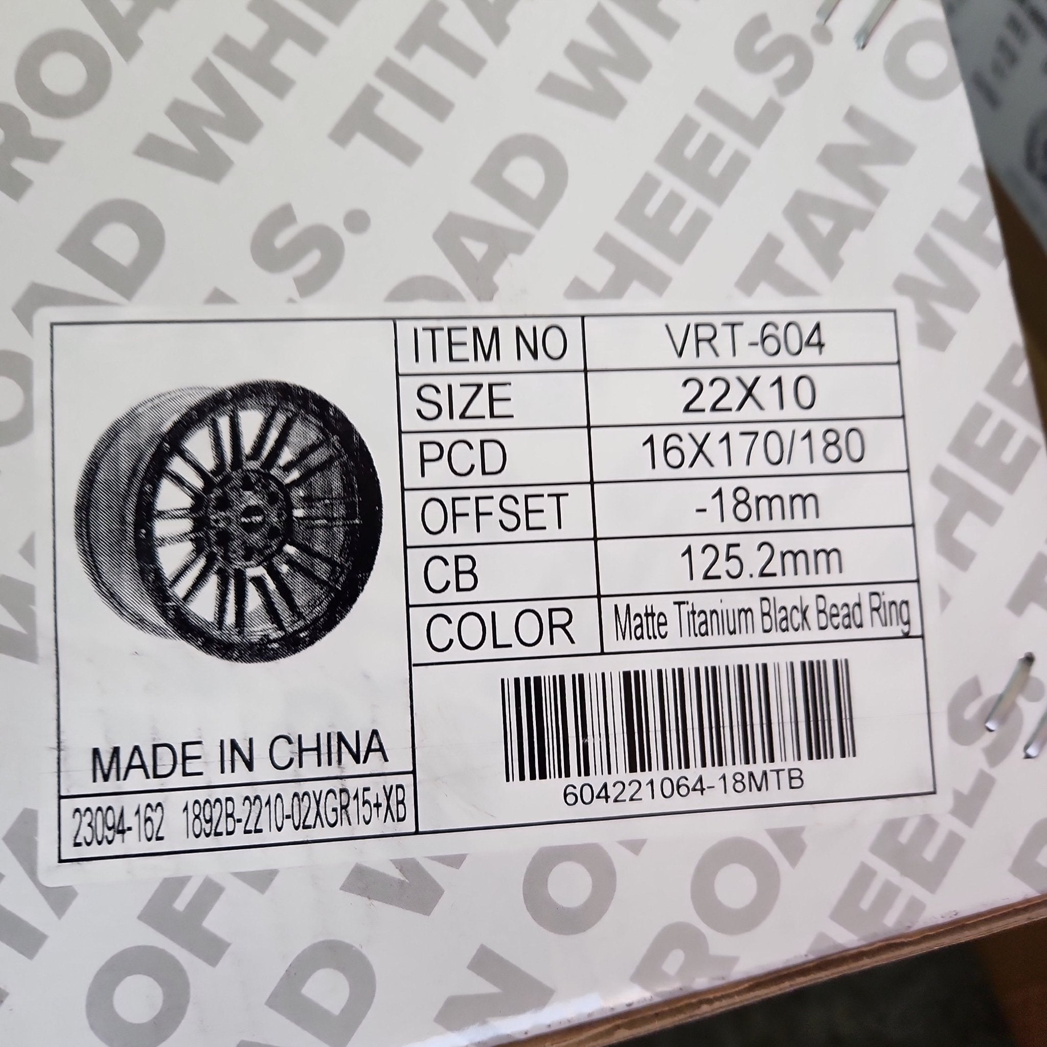 VORTEK VRT-604 22X10 8X180 8X170 MATTE TITANIUM-BLK BEAD RING