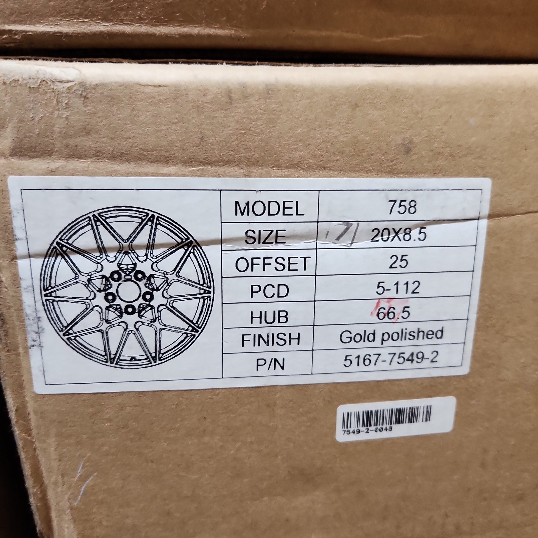 758 WHEELS 20X8.5 5X112 GOLD POLISHED