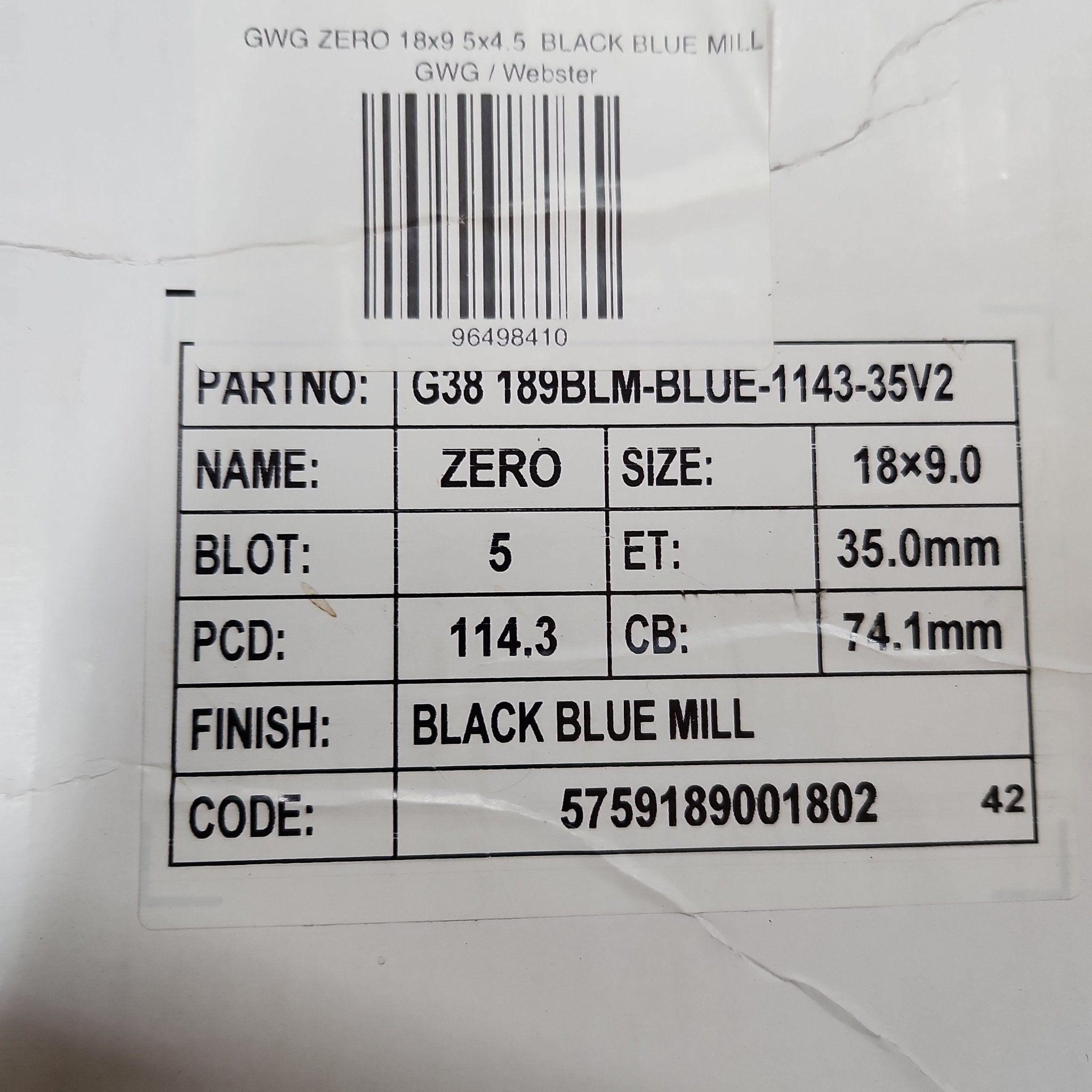 GWG G38 18x9 5x4.5  BLACK BLUE MILL