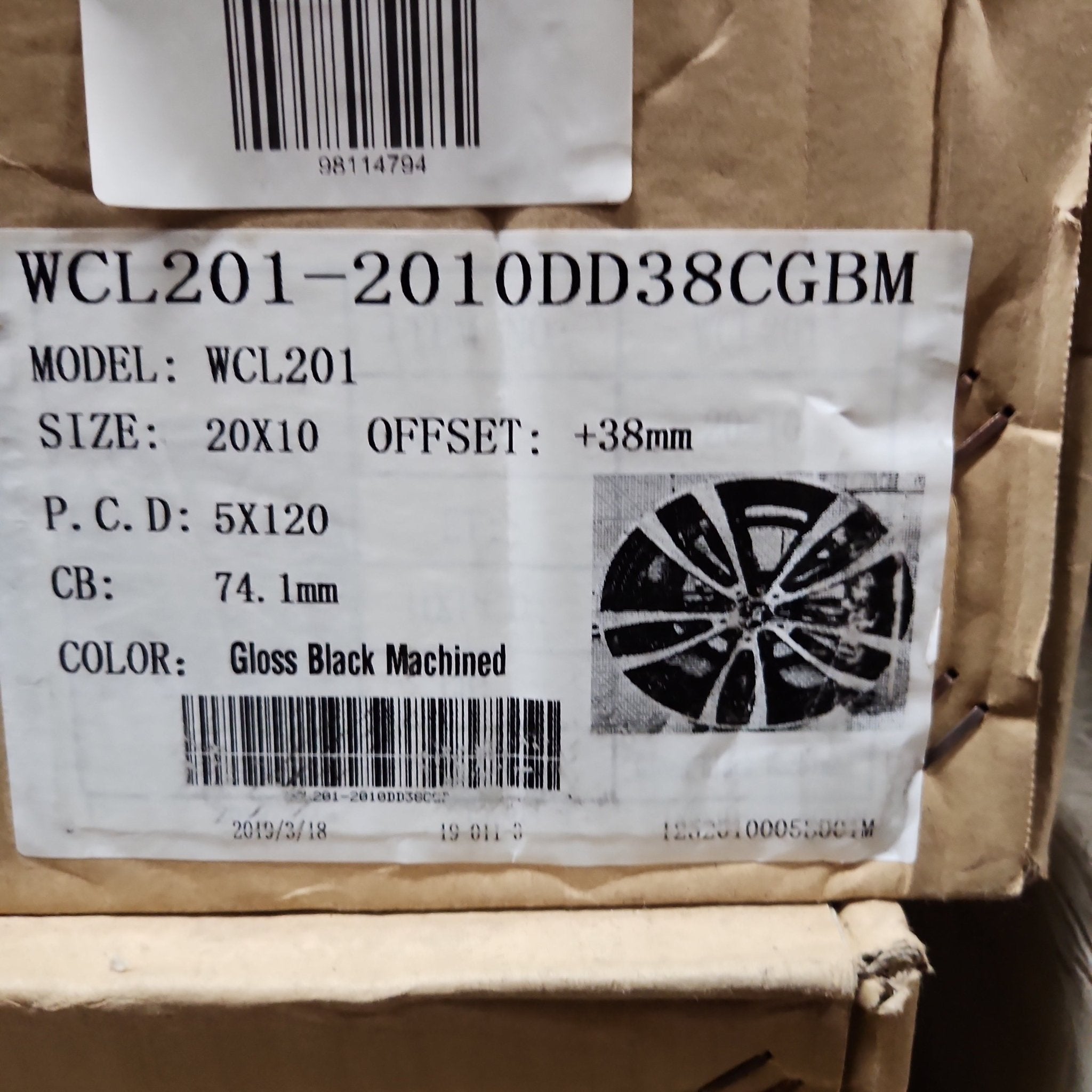 WCL201 WHEELS 20X10 5X120 GLOSS BLACK MACHINE FACE