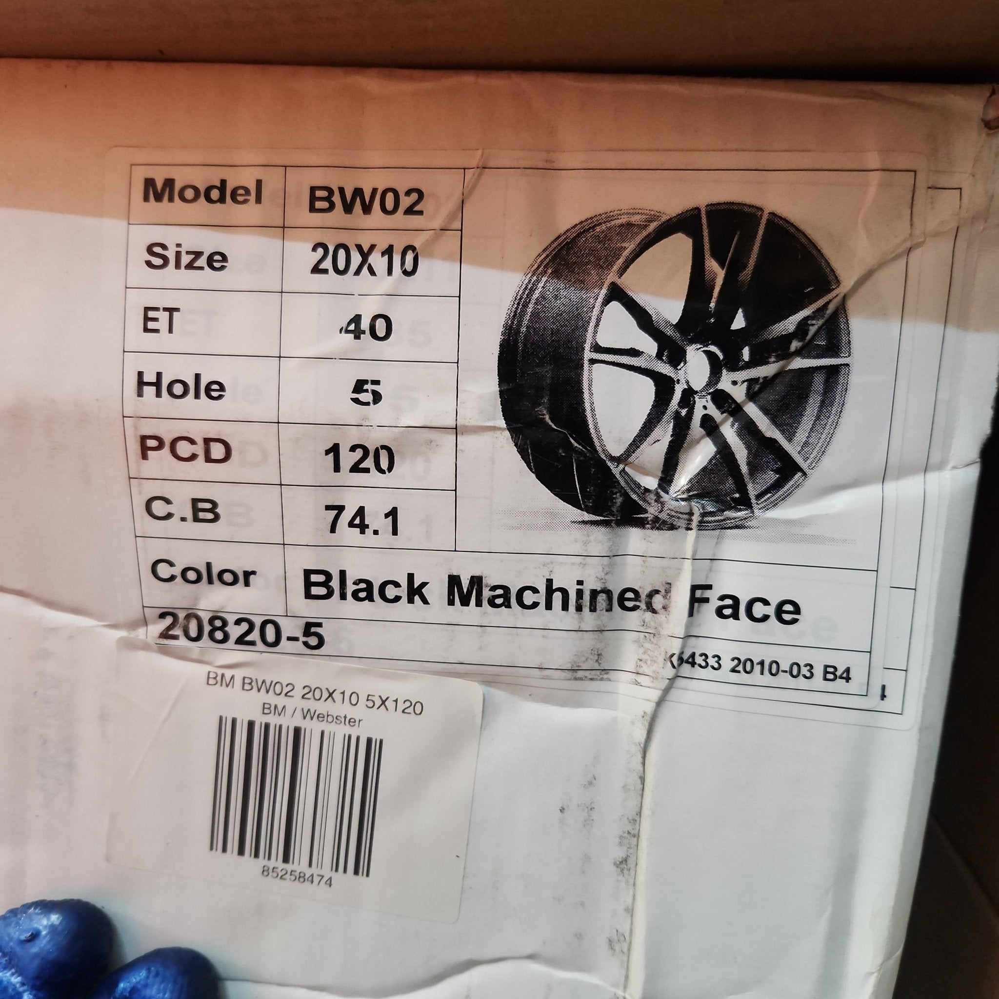 BW02 WHEELS 20X10 5X120 BLACK MACHINE FACE