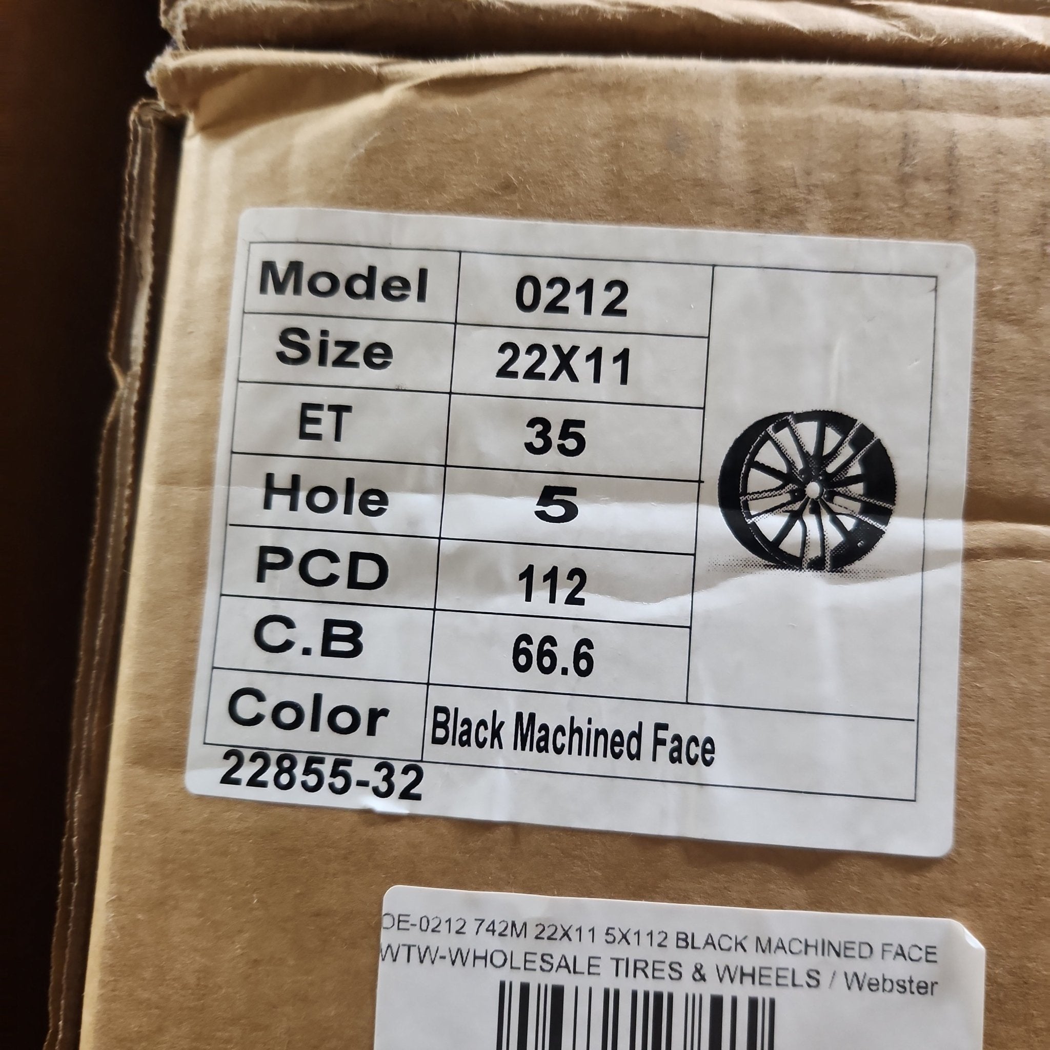 OE-0212 742M 22X11 5X112 PIANO BLACK MACHINED FACE