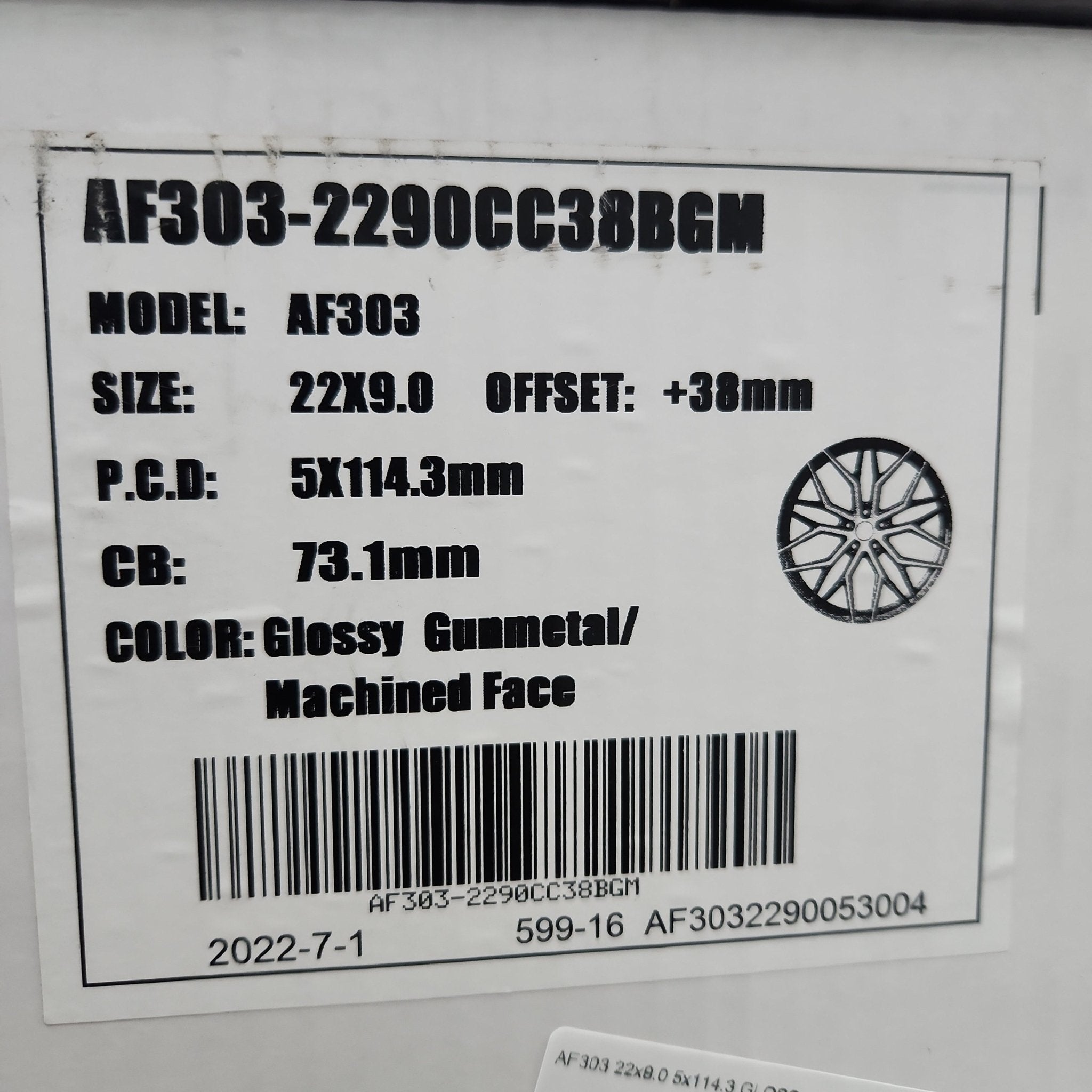 AF303 22x9.0 5x114.3 GLOSS GUNMETAL MACHINED FACE