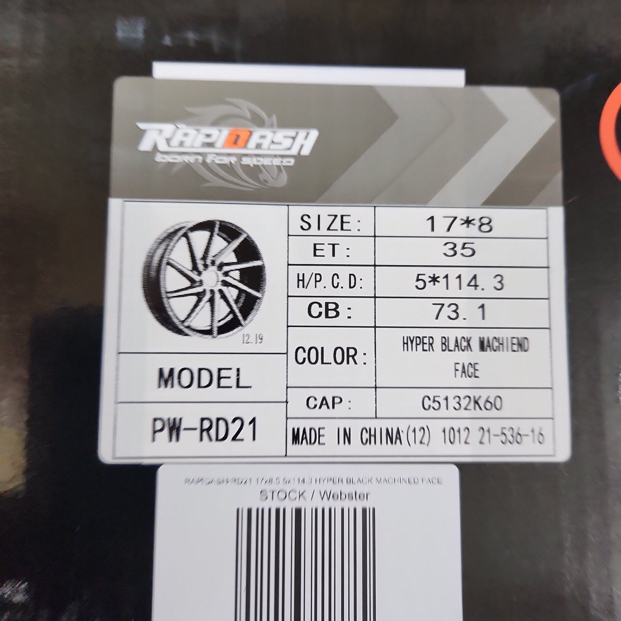 RAPIDASH-RD21 17x8.0 5x114.3 HYPER BLACK MACHINED FACE