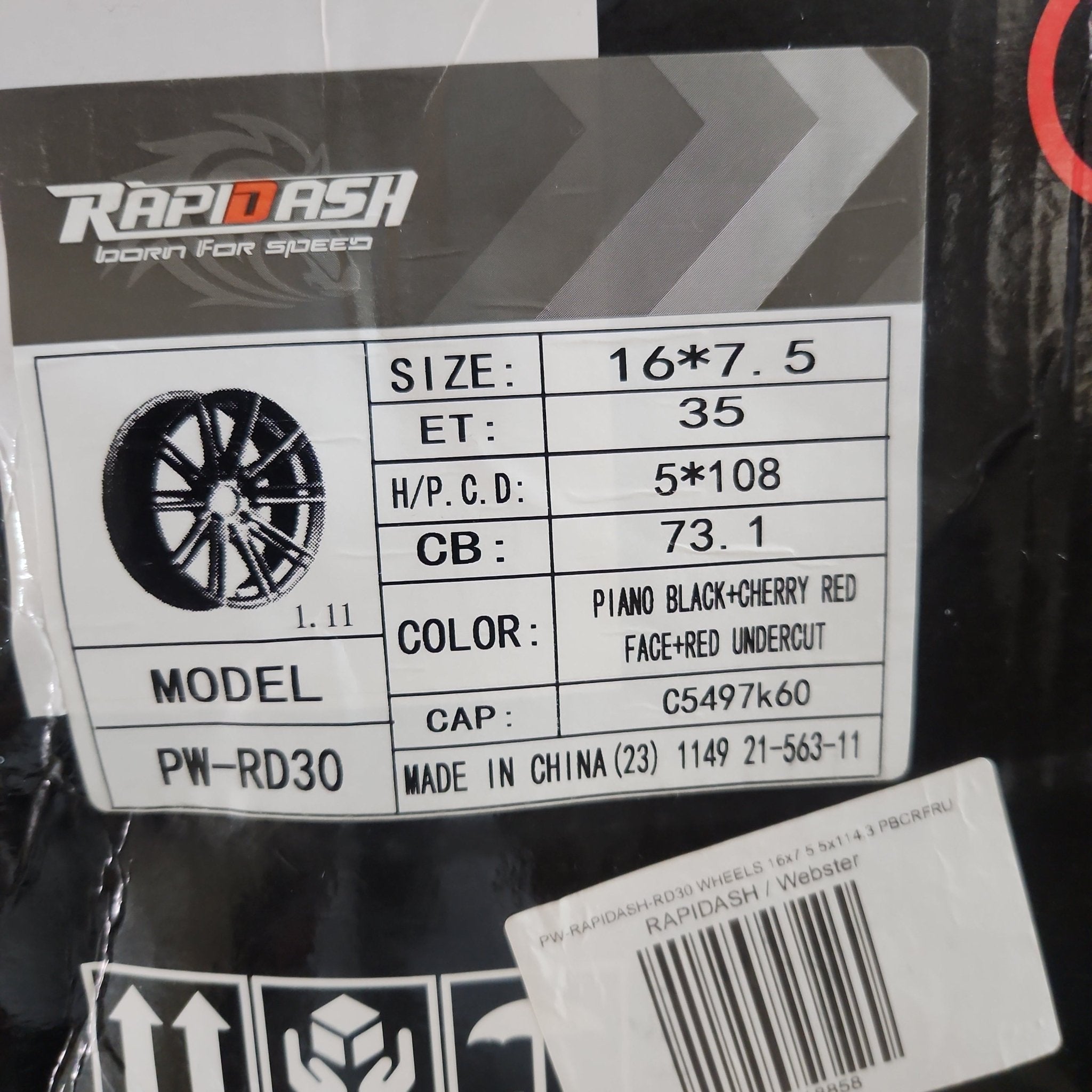 PW-RAPIDASH-RD30 WHEELS 16x7.5 5x108  PBCRFRU