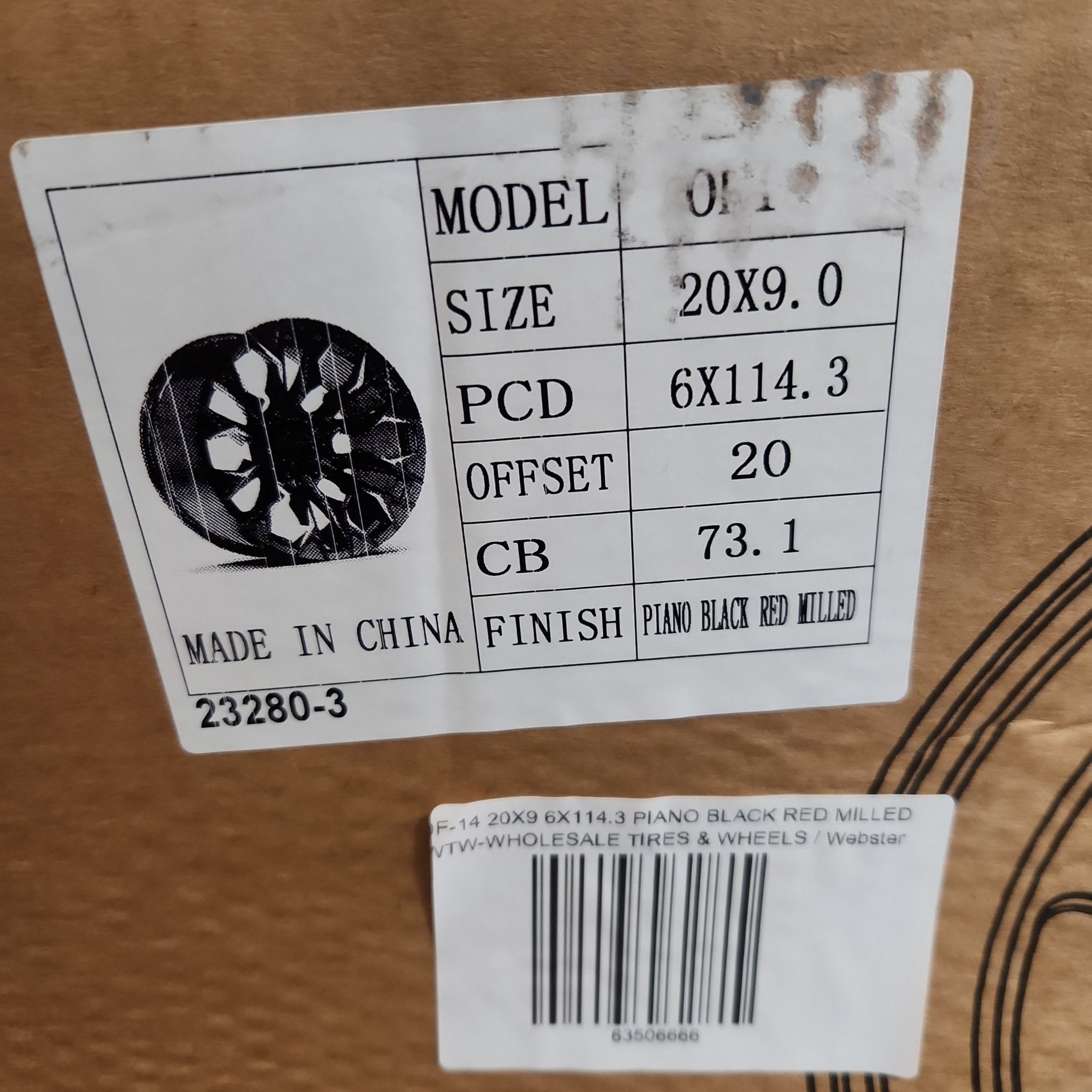 OF-14 20X9 6X114.3 PIANO BLACK W/RED MILLED