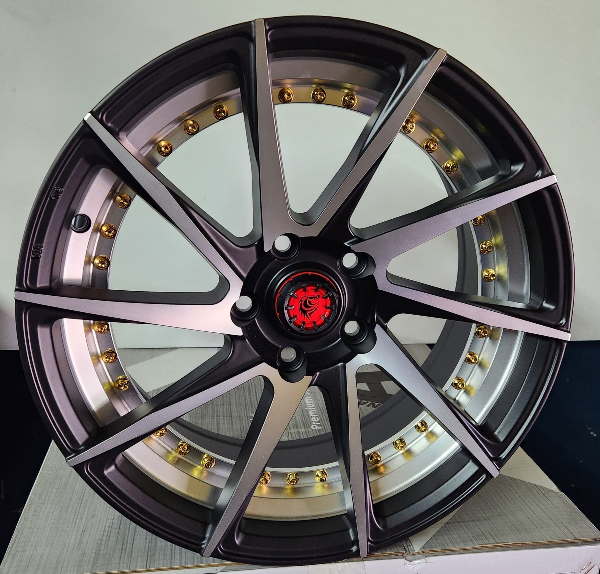 RAPIDASH -PW-RD-171021 17X7.5 5X114.3 MATT BLACK MACHINED FACE UC AND GOLD RIVETS