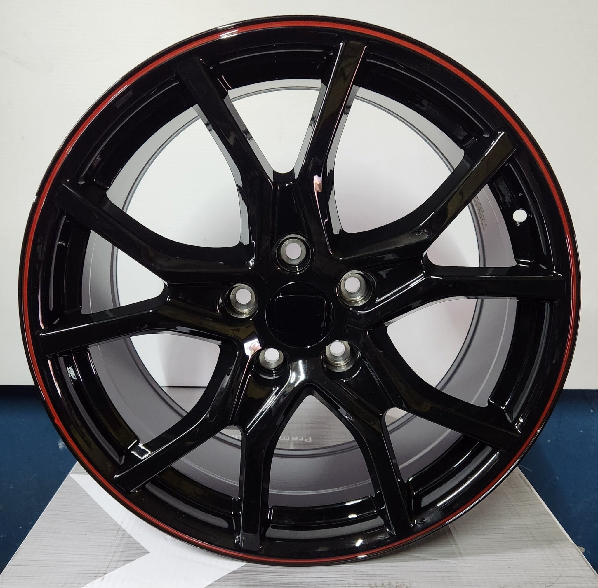 617 WHEELS 18X8.0 5X114.3 GLOSS BLACK RED STRIPE