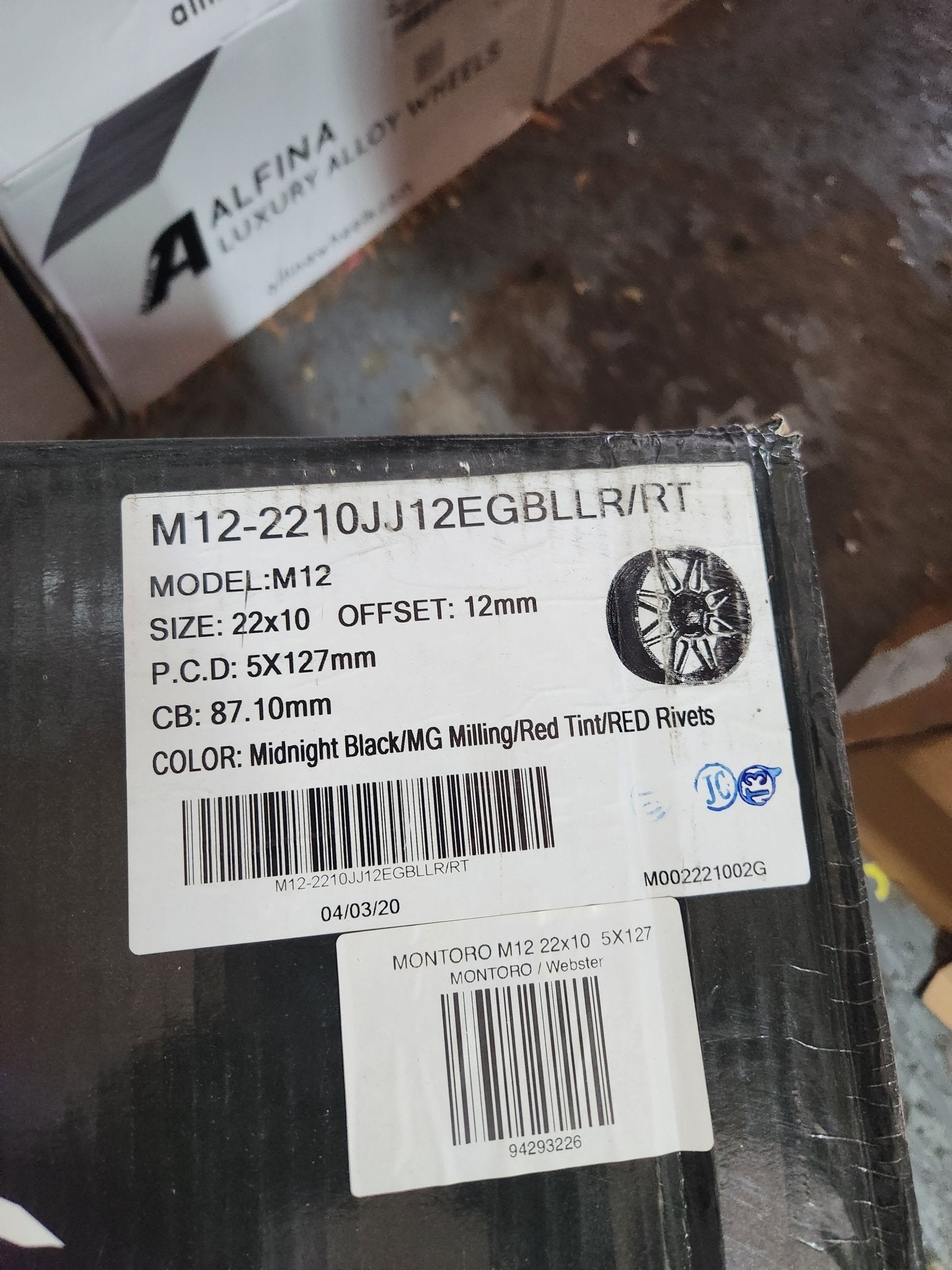 M12 22X10 5X127 MIDNIGHT BLACK MG RED TINT RED RIVETS