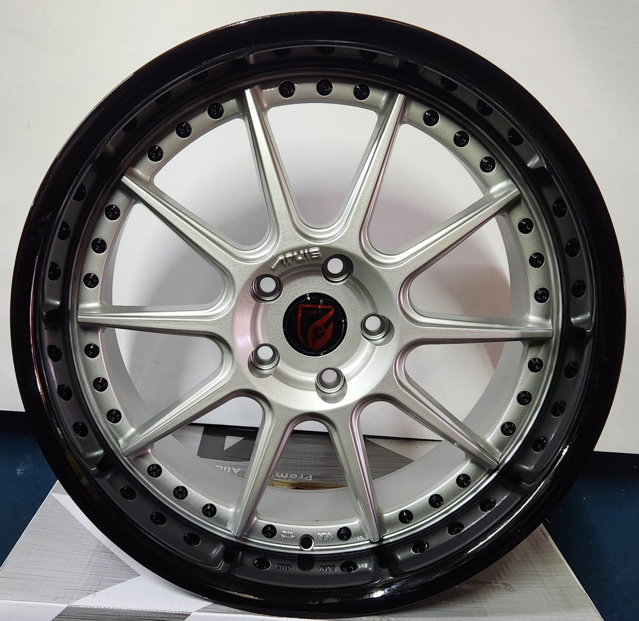 ARUIS AF07 19X9.5 5X4.5 MATT SILVER  PIANO  BLACK LIP + BLACK RIVETS