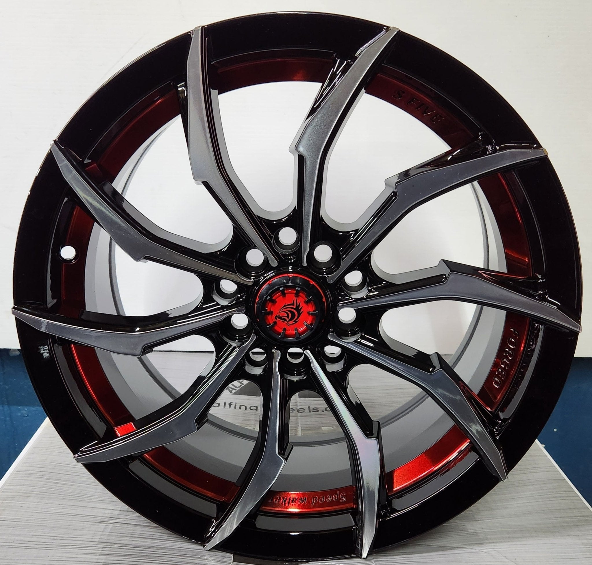 NISOSHI NS28 16X7.0 5X100 5X114.3 PIANO BLACK MACHINED FACE WITH MACHINED RED-CUT