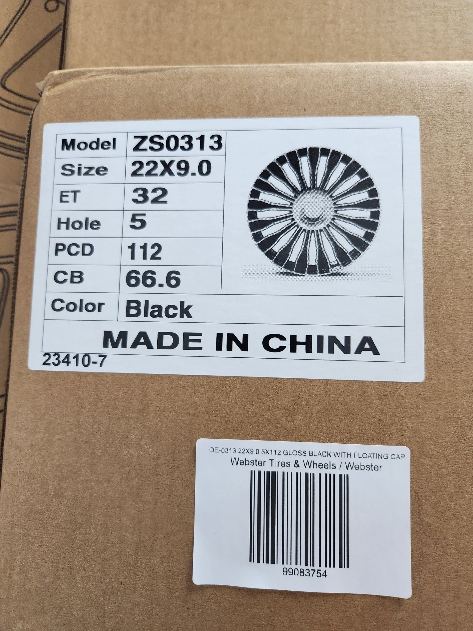 OE-0313 22X9.0 5X112 GLOSS BLACK WITH FLOATING CAP