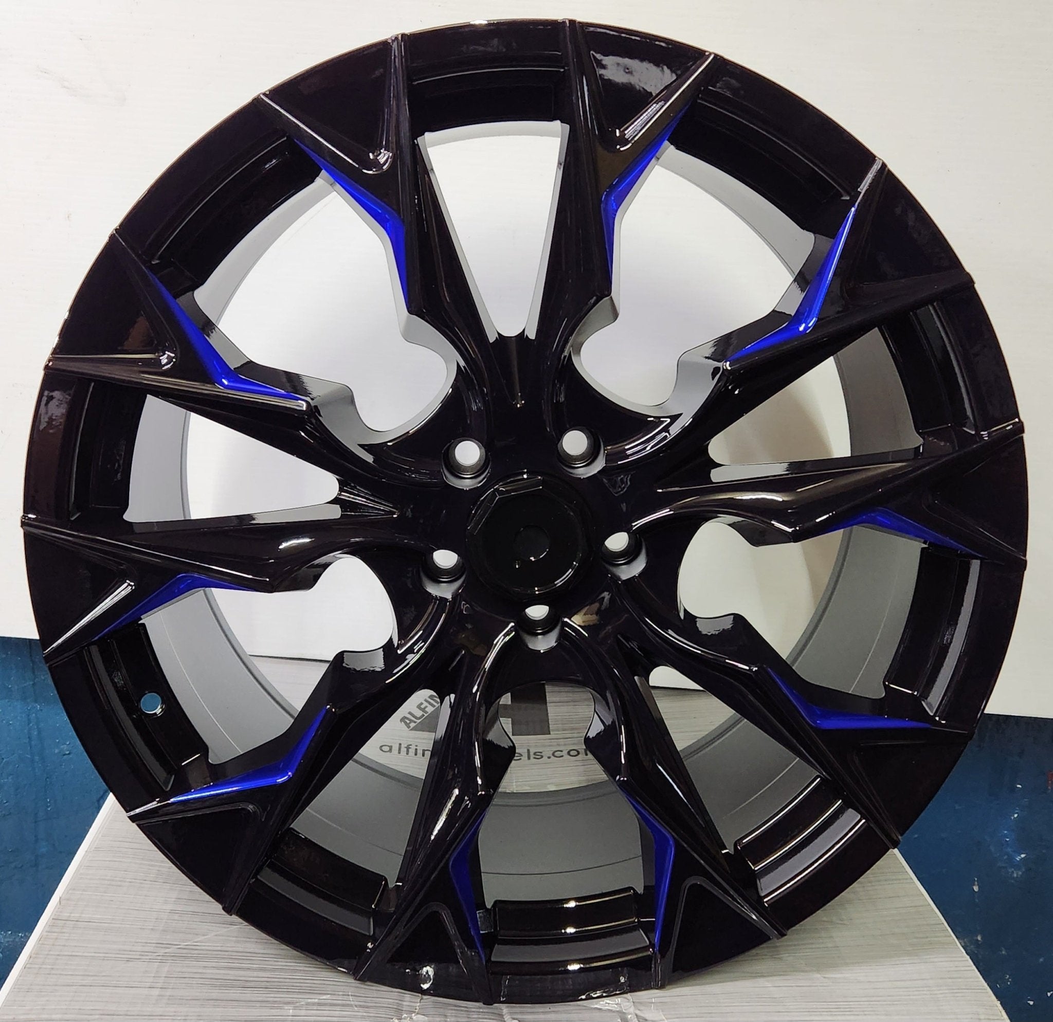 OF-14 20X9.0 5X114.3 PIANO BLACK WITH BLUE MILLED