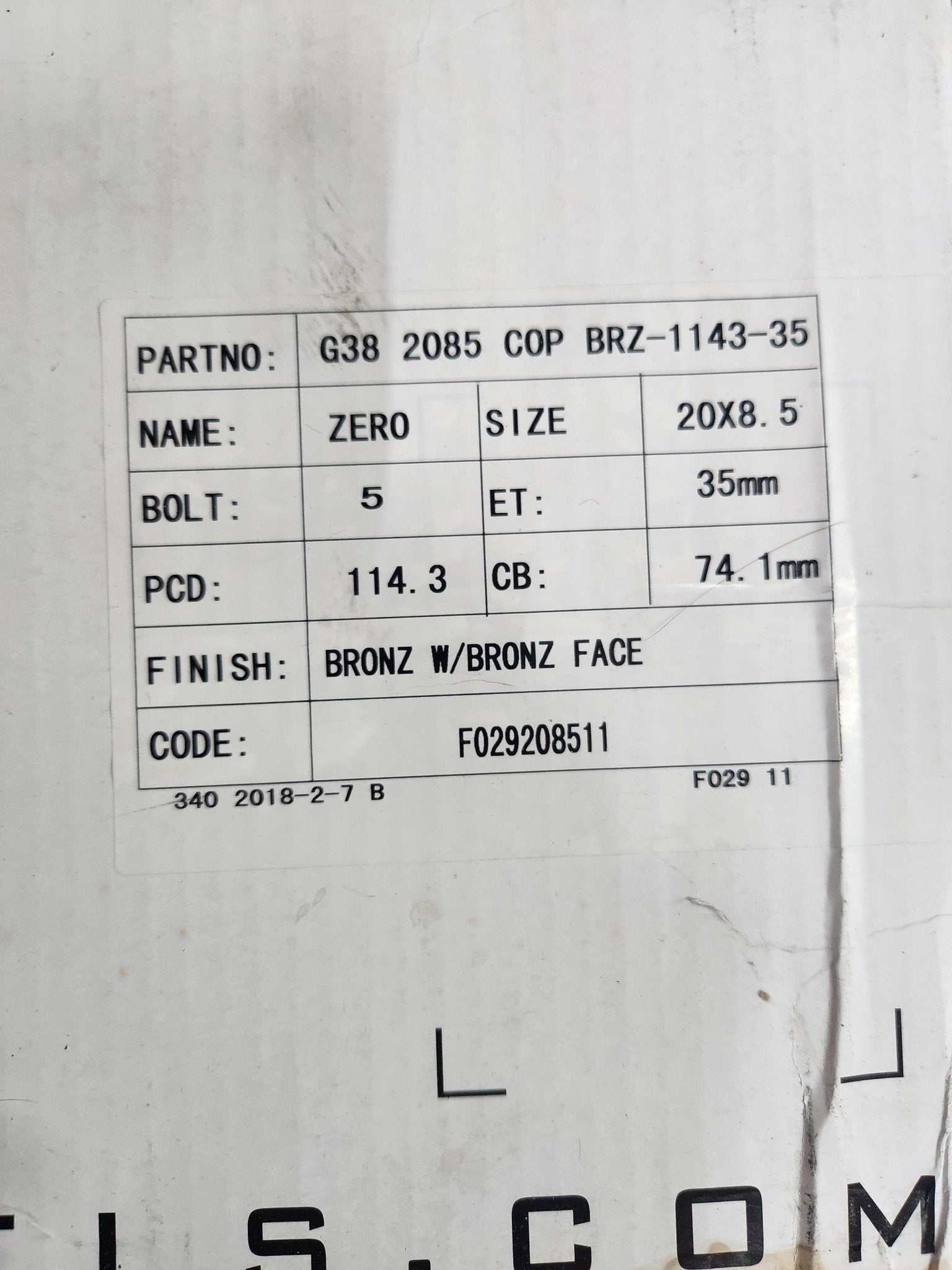 GWG G38 20X8.5 5X114.3 BRONZE
