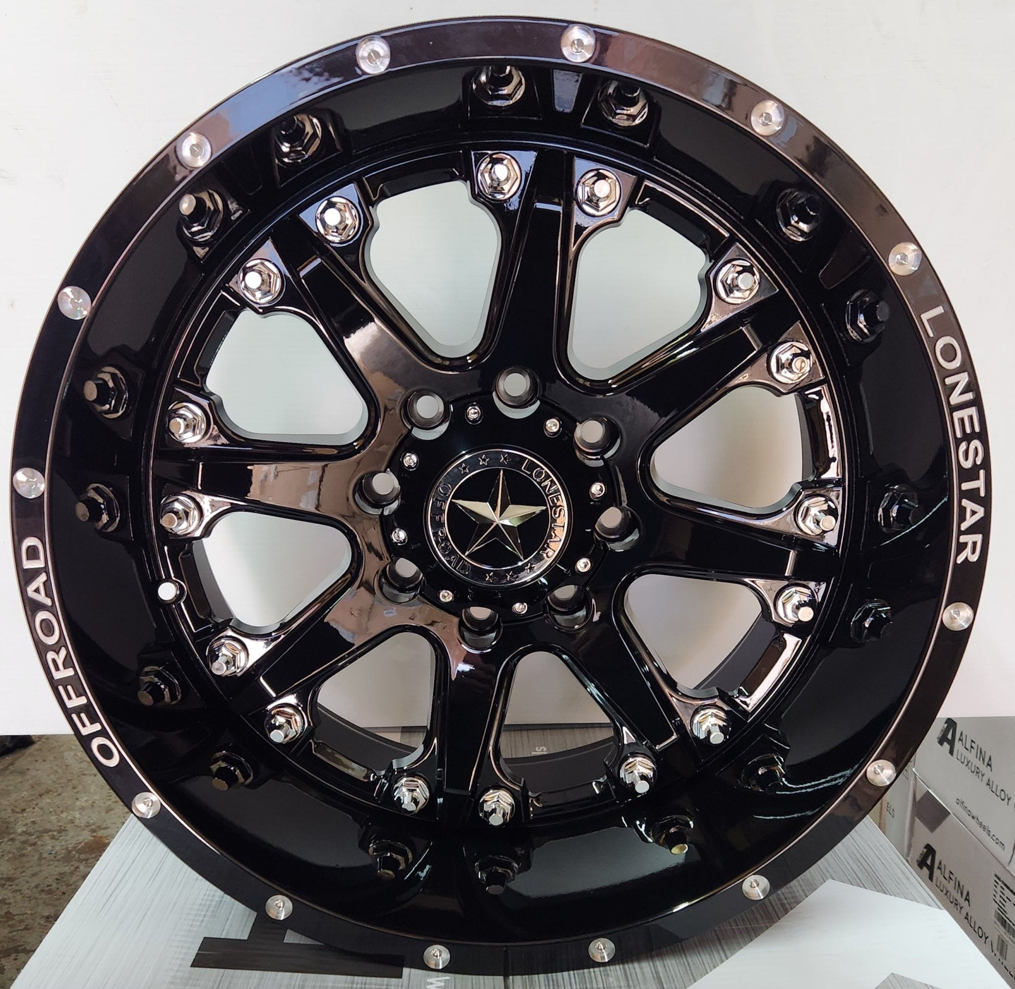 LONESTAR BNADIT 20X10 8X165 PIANO BLACK W/MACHINED MILLING WINDOW