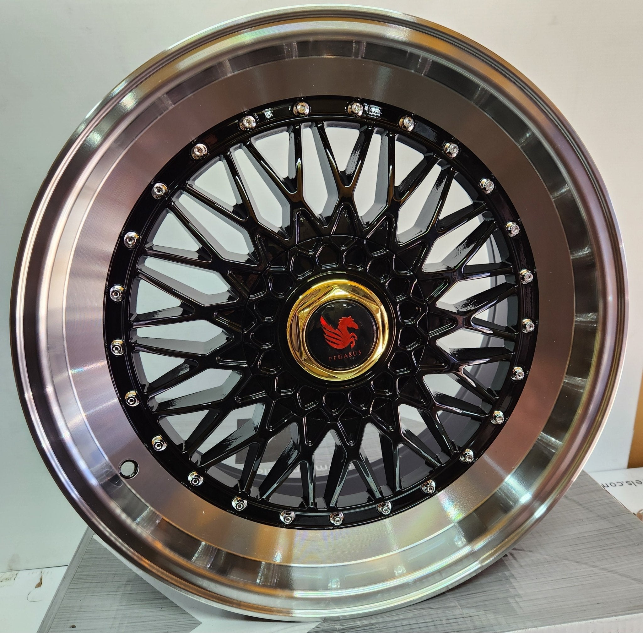RBM2 1101 SUPER-RS TRIPPLE LIP STYLE 18x8.5 5x 112 / 5x114.3 / 5x120 BLACK MACHINED LIP CHROME RIVETS