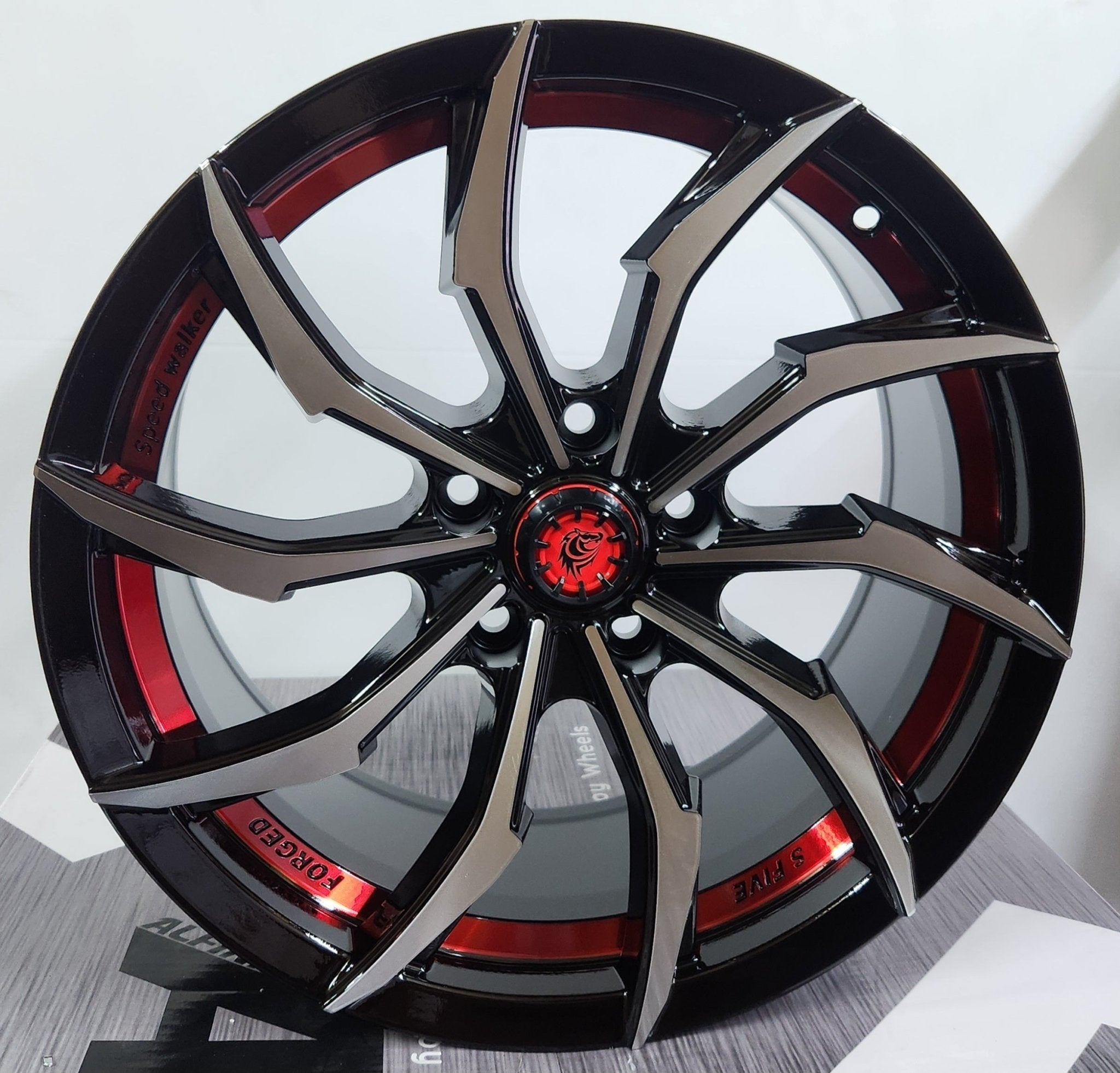 RAPIDASH RD16 17x7.5 5x114.3 GLOSS BLACK MACHINED FACE RED UNDER CUT