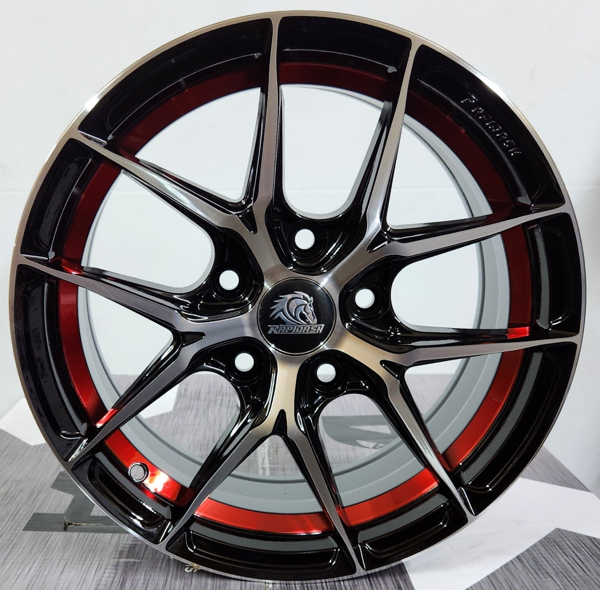 RAPIDASH RD-04 15x6.5 5x114.3 GLOSS BLACK MACHINE FACE & RED UNDER CUT