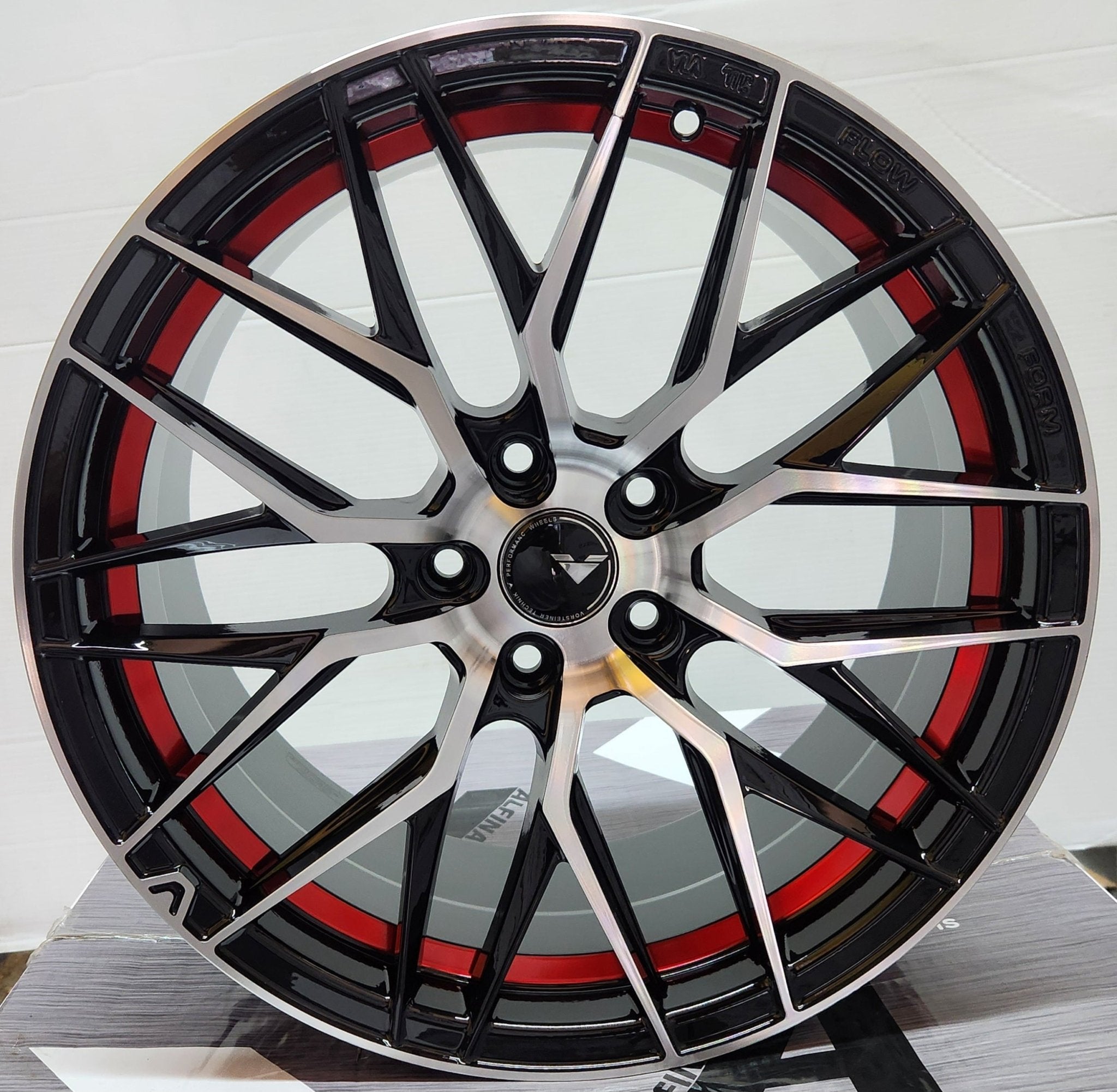 DX088 18x8.5 5x112 / 5x114.3 GLOSS BLACK MACHINE FACE RED UNDER CUT