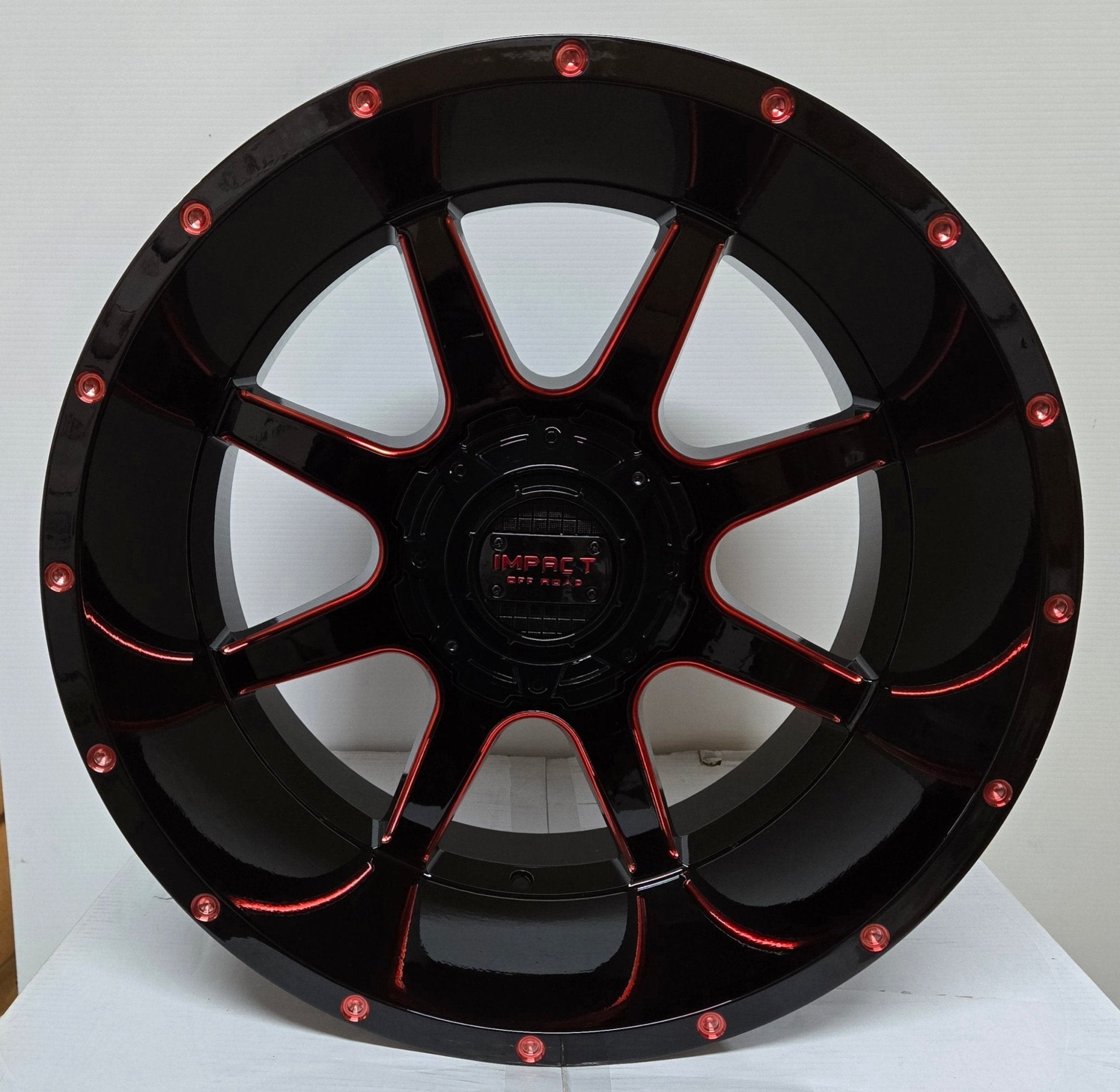 IMPACT 804 20x12 5x127 / 5x139.7 GLOSS BLACK W/RED MILLING