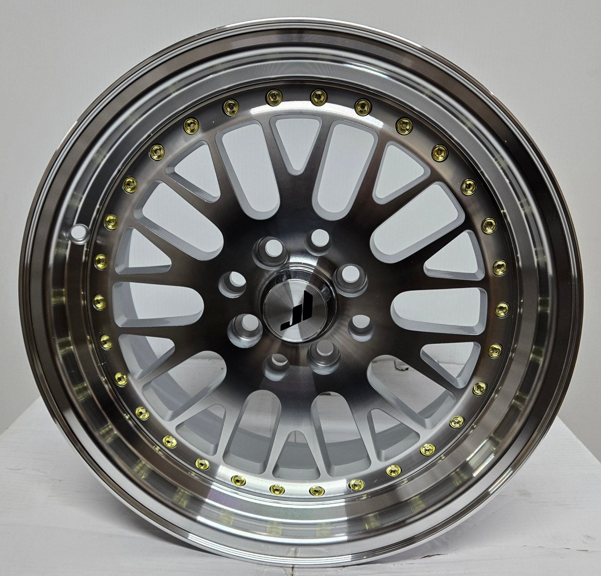JR47 16x7.0 4x100 / 4x114.3 SILVER MACHINE LIP GOLD  RIVETS