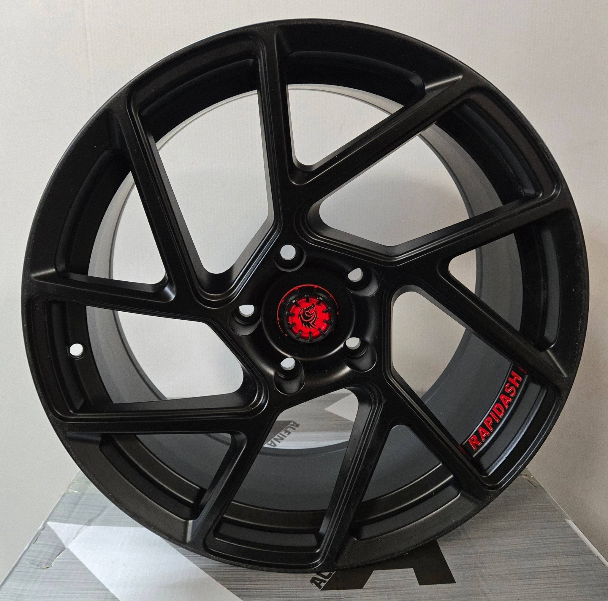 RAPIDASH 185500 18X8.25 5X120 MATT BLACK RED LETTERINGS