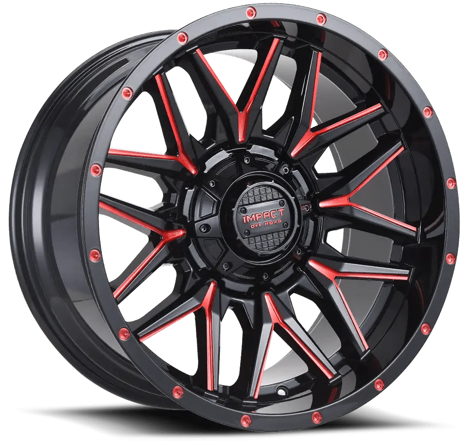 IMPACT OFF ROAD  819  20X10 6X5.5- 6X135 PIANO BLACK W RED MILLING WINDOWS9