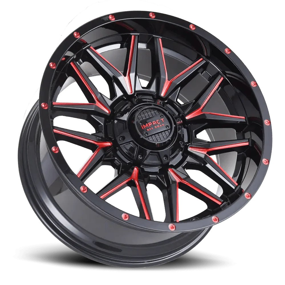 IMPACT OFF ROAD  819  20X10 6X5.5- 6X135 PIANO BLACK W RED MILLING WINDOWS9