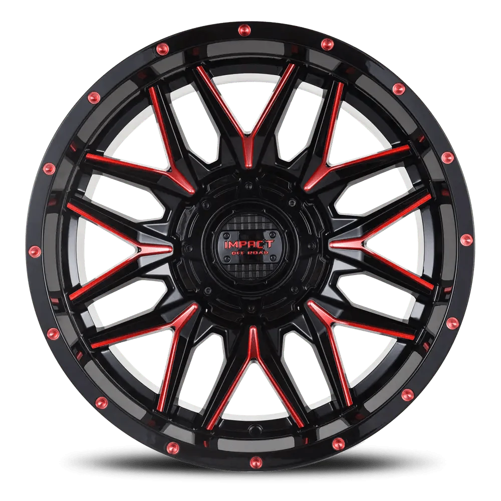 IMPACT OFF ROAD  819  20X10 6X5.5- 6X135 PIANO BLACK W RED MILLING WINDOWS9