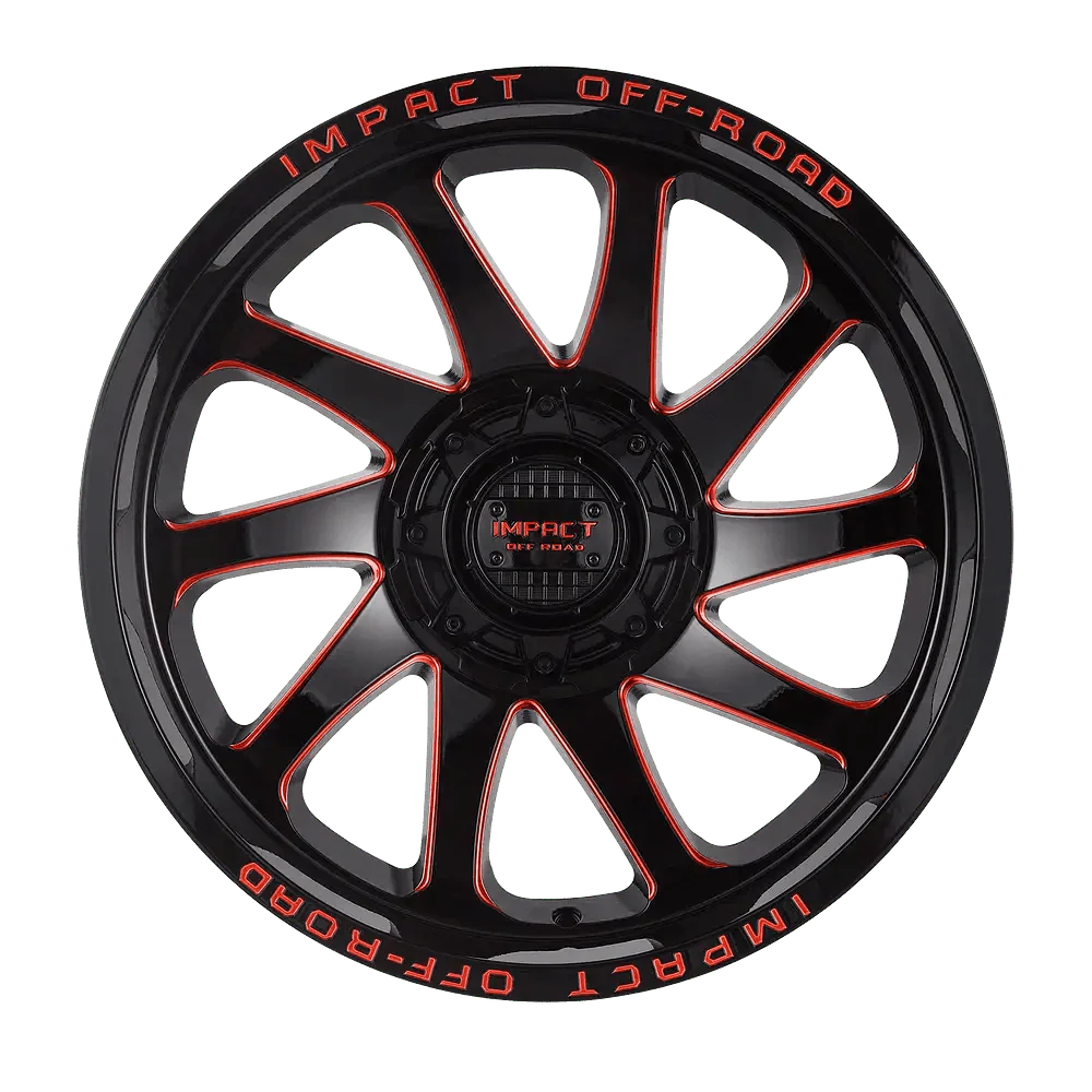 IMPACT OFF ROAD  825  20X10 6X135- 6X5.5 PIANO  BLACK WITH RED MILLING WINDOWS