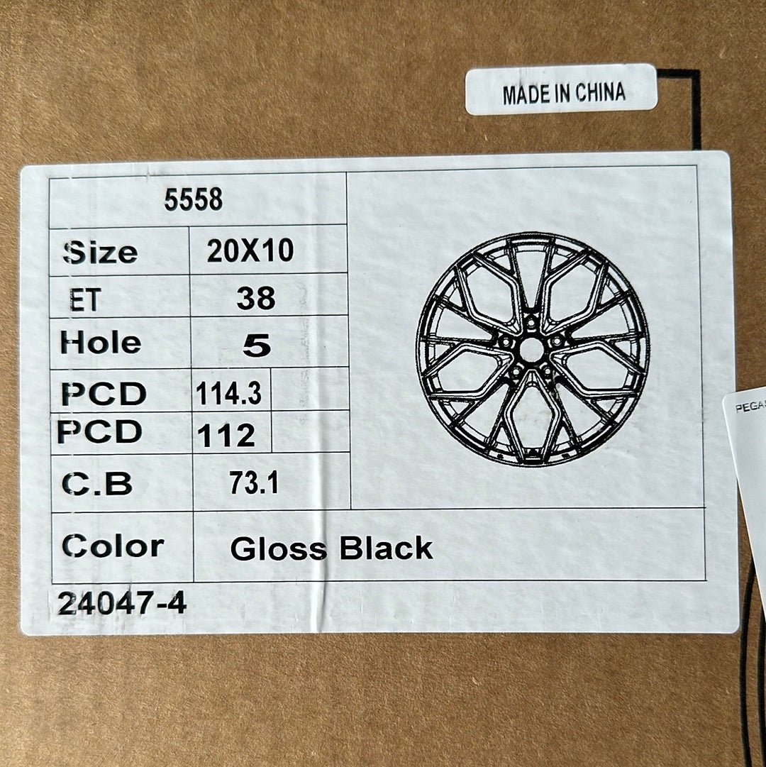 PEGASUS-5558 Si-03 20x10.0 5x112 / 5x114.3 GLOSS BLACK +38mm 73.1mm7