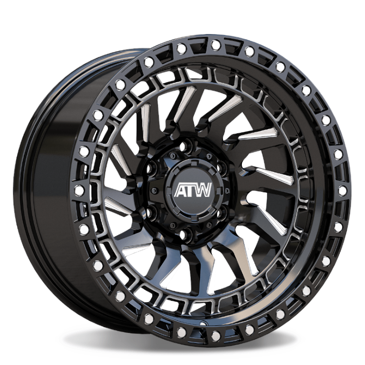 ATW CULEBRA 20x10 5x114.3 / 5x127 GLOSS BLACK MILLED SPOKES STAINLESS STEEL POINT