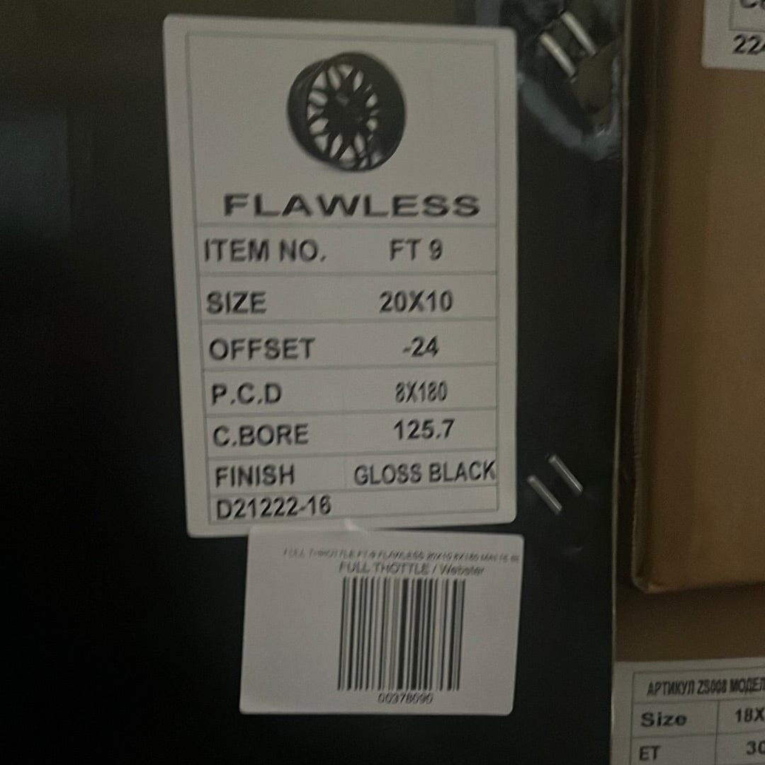 FT-9 FLAWLESS 20x10 8x180 GLOSS  BLACK -24mm 125.7mm