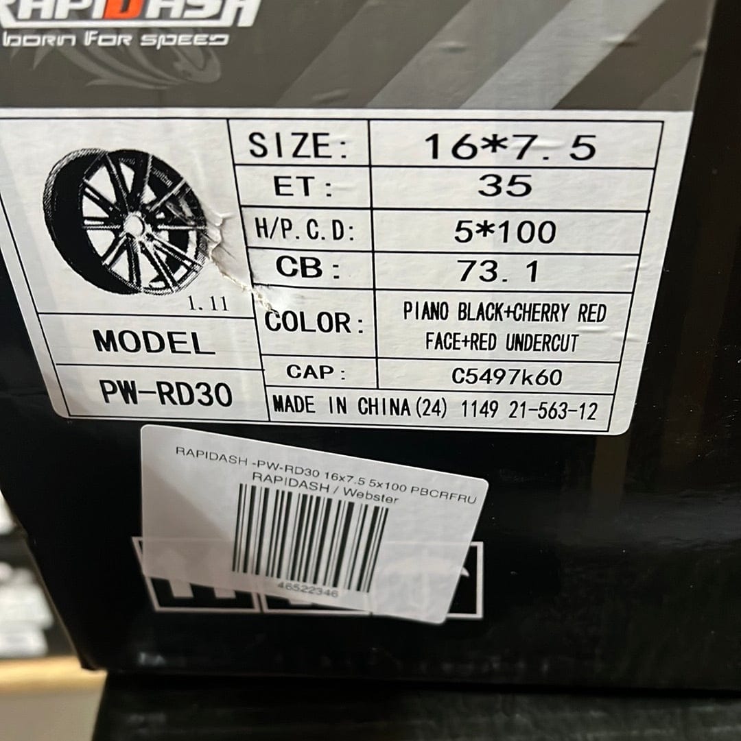 PW-RAPIDASH-RD30 WHEELS 16x7.5 5x100 PIANO BLACK CHERRY RED