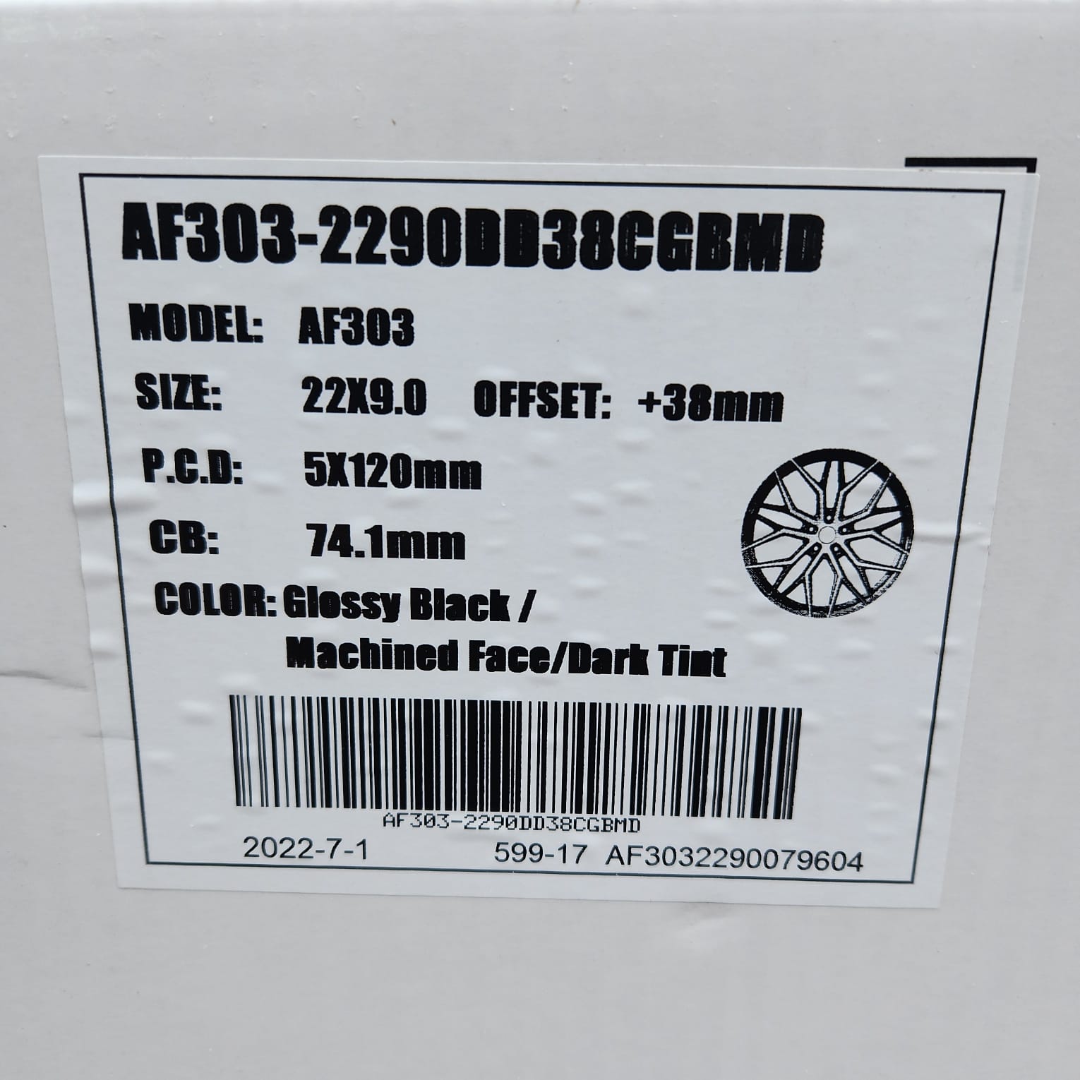 ALFINA AF303 22x9.0 5x120 GLOSS BLACK MACHINED FACE DARK TINT
