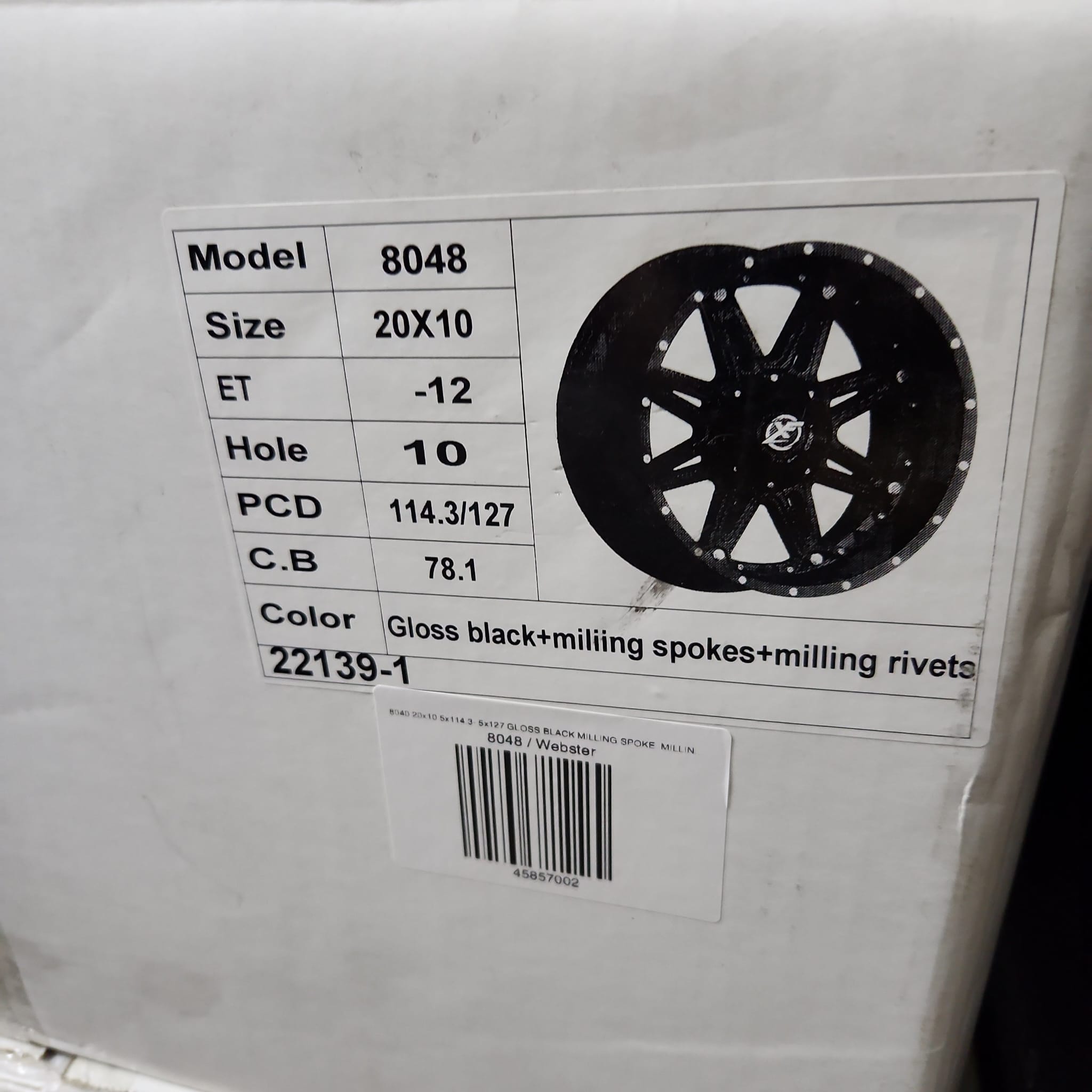 8040 20x10 5x114.3- 5x127 GLOSS BLACK MILLING SPOKE  MILLING RIVETS