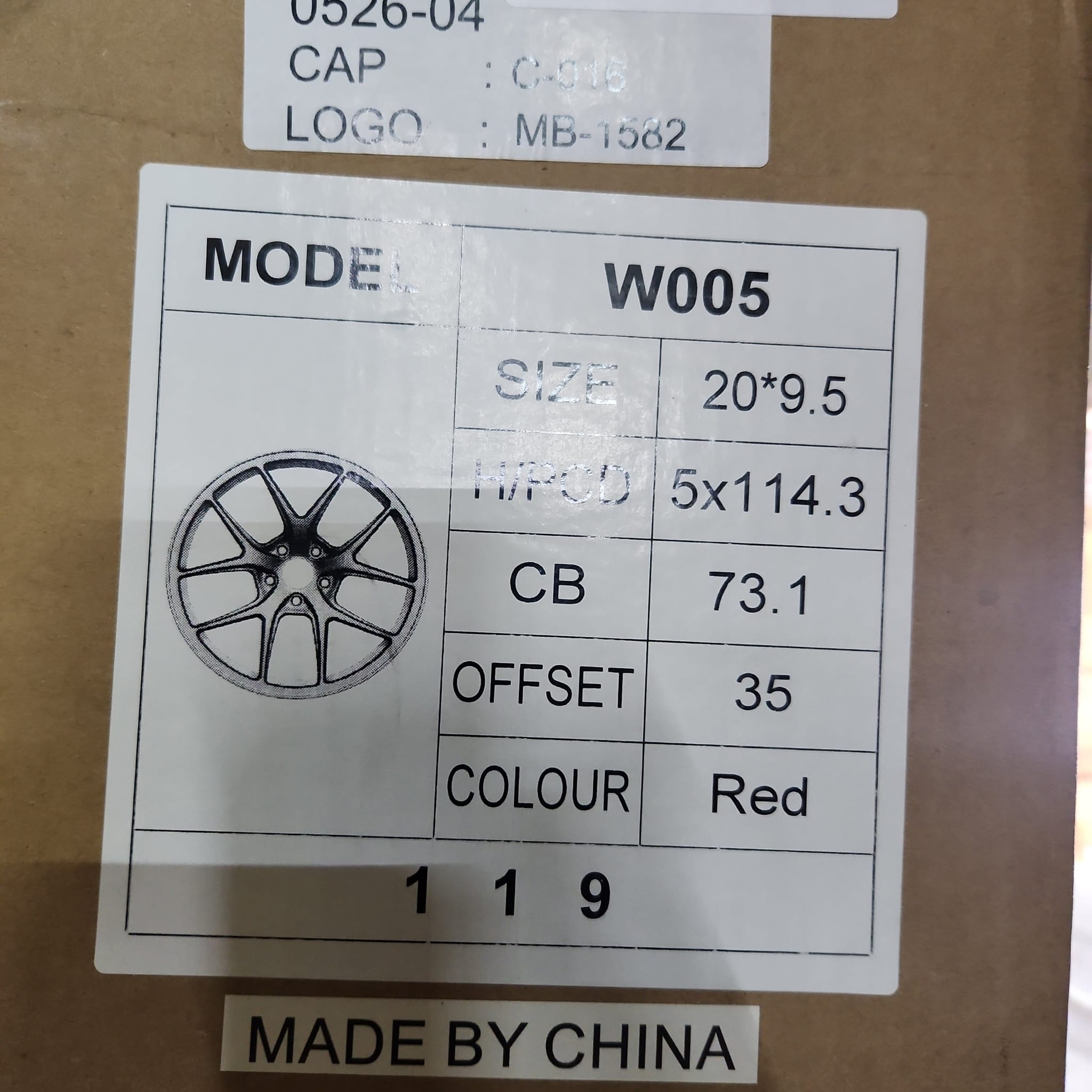 W005  20X9.5 5X114.3 RED