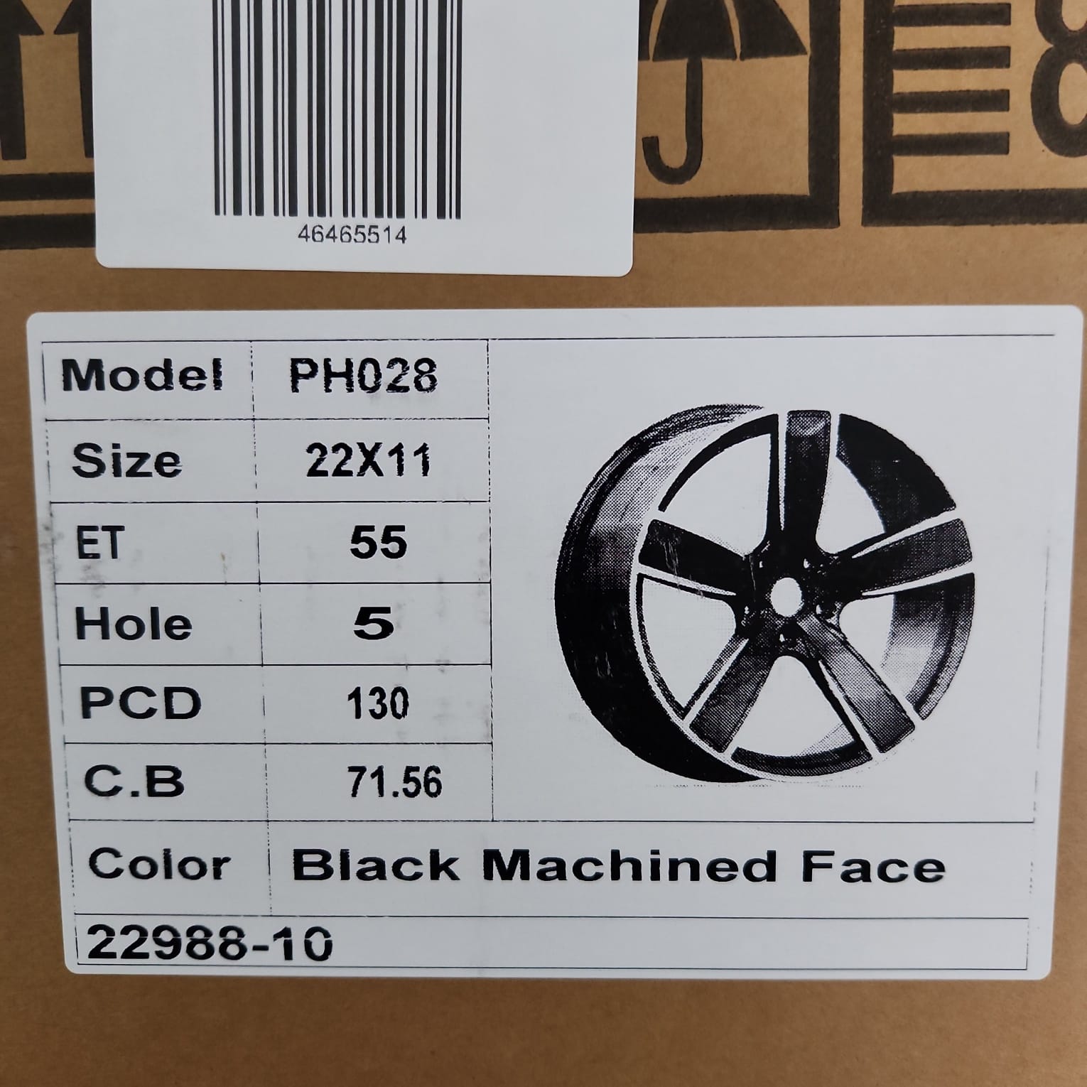OE- 5584 22x11 5X130 PIANO BLACK MACHINED FACE