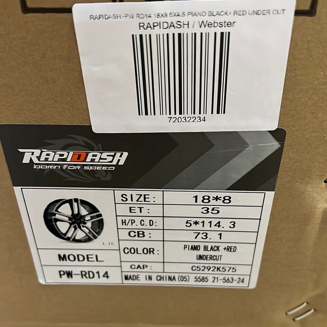RAPIDASH PW RD14 18x8 5x114.3 PIANO BLACK RED UNDER CUT