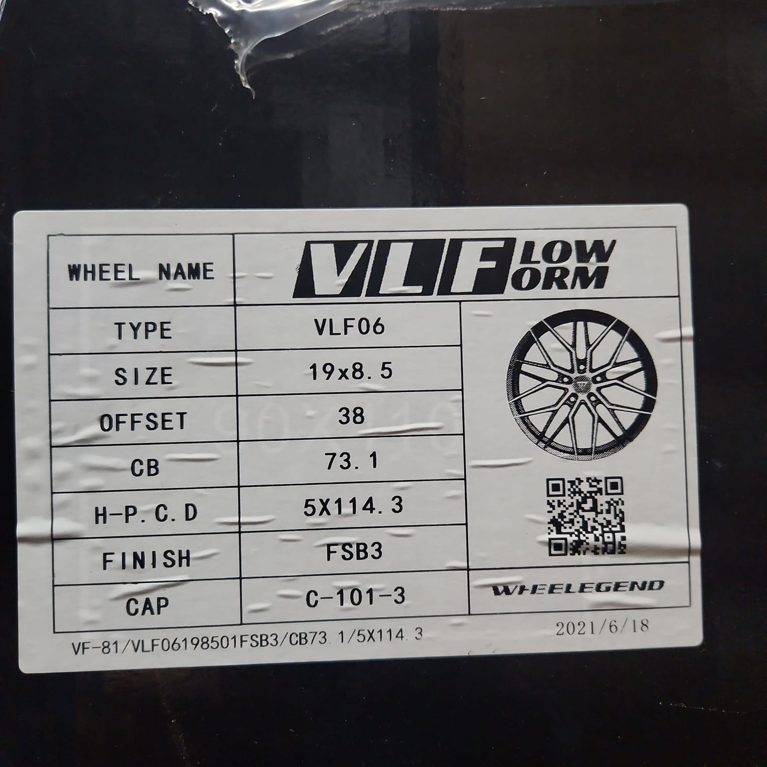 VLF06 19X8.5 5X114.3 MATTE BLACK