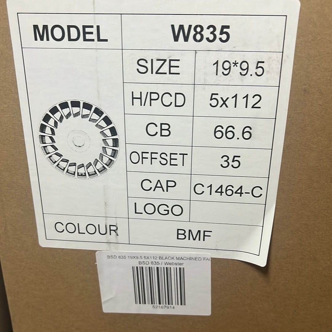 W835 19X9.5 5X112 BLACK MACHINED FACE