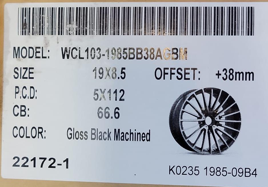 WCL103 19x8.5 5x112 GLOSS BLACK MACHINED FACE