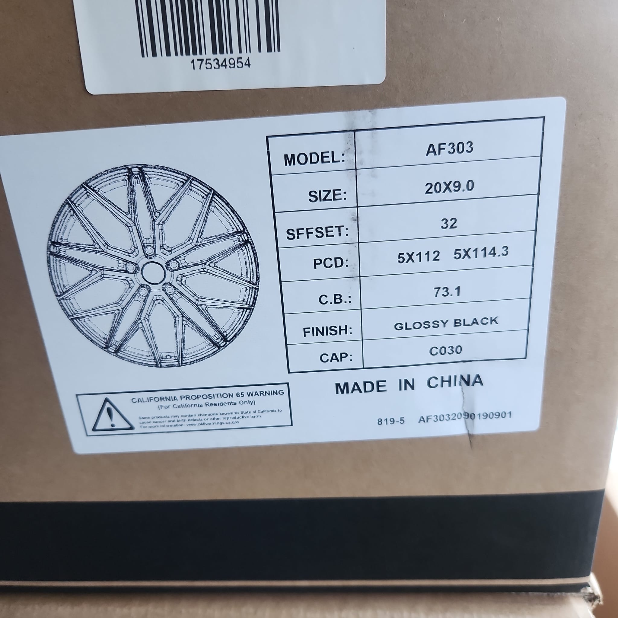 ALFINA AF303 20X9 5x112 / 5x114.3 GLOSS BLACK