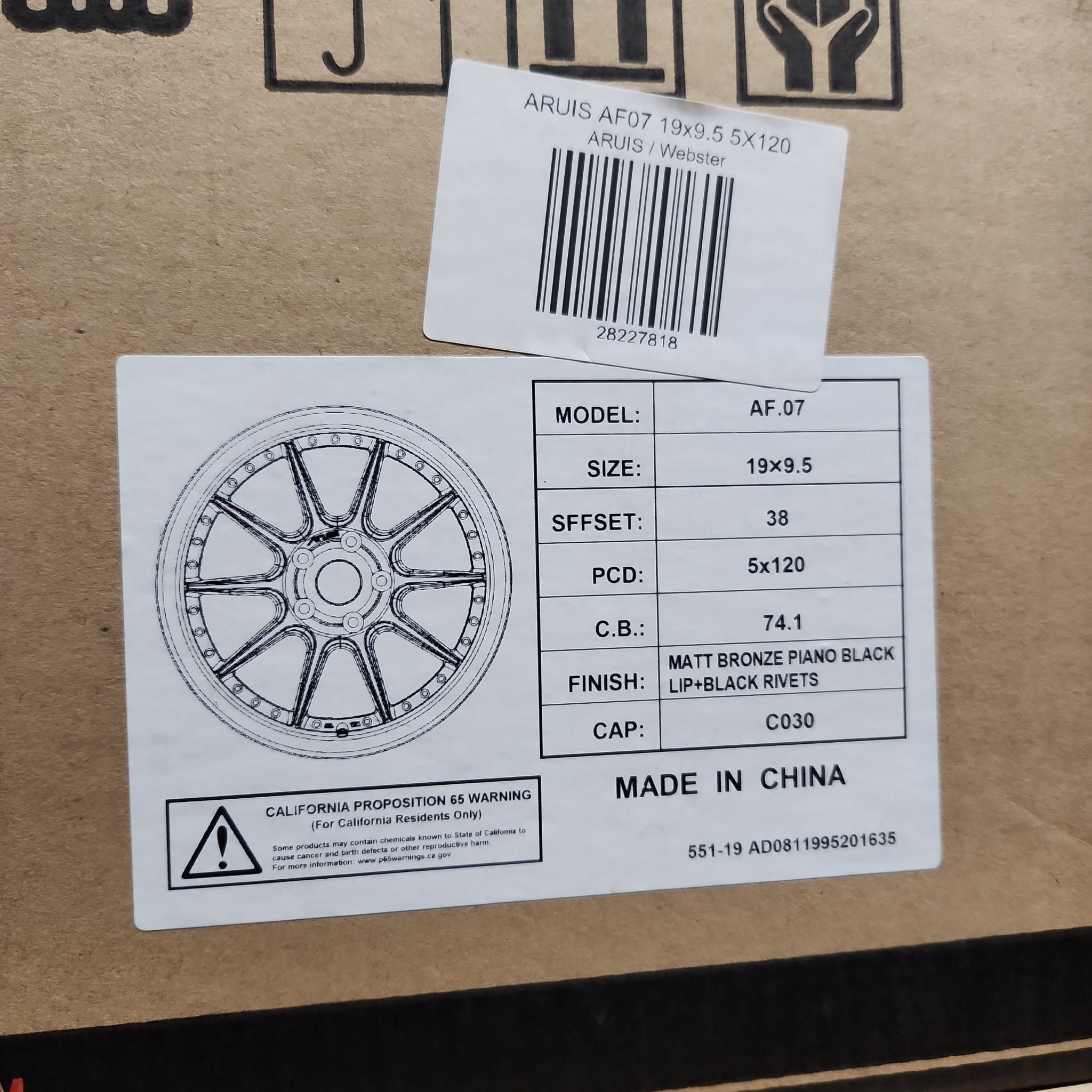ARUIS AF07 19x9.5 5X120 MATTE  BRONZE PIANO BLACK  LIB BLACK RIVETE